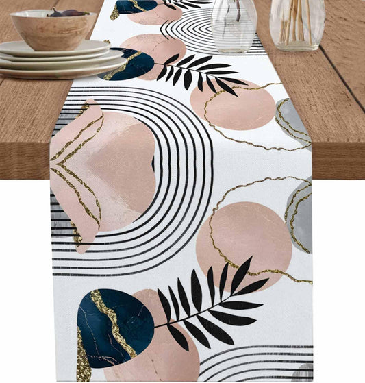 Modern Boho Cotton Linen Table Runner for Dining Kitchen, Wedding Outdoor Party Tablerunners Decoration, Abstract Bohemian Tropical Palm Leaf Dresser Scarf Coffee Tablecloth Runners 13x120 Inches
