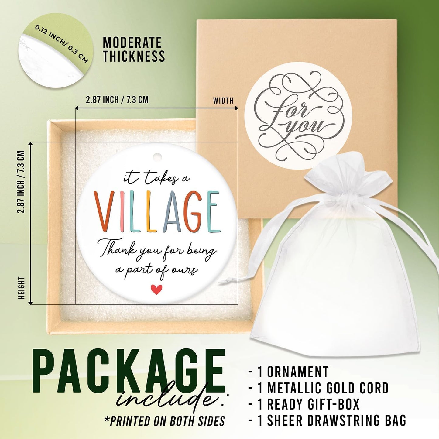 HEXMOZ Thank You Gifts for Women & Men - Teacher Gifts for Women - Appreciation Gift for Teacher, Nurse, Coworker, Employee, Daycare Provider, Nanny, Babysitter – It Takes a Village Christmas Ornament