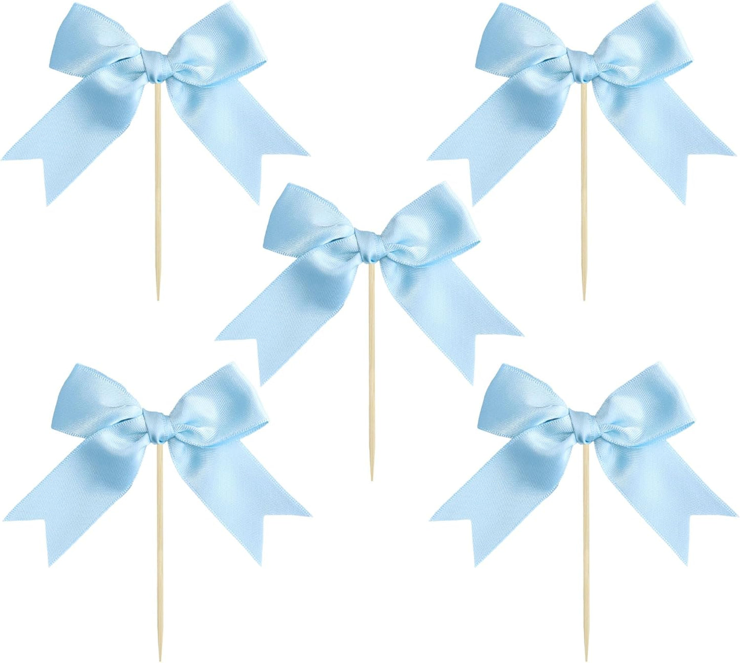 Ephlyn 24Pcs Bow Cupcake Toppers Bowknot Cake Toppers Bow Cupcake Picks Bowknot Birthday Party Decorations for Wedding Bridal Engagement Baby Shower Birthday Party Supplies Light Blue