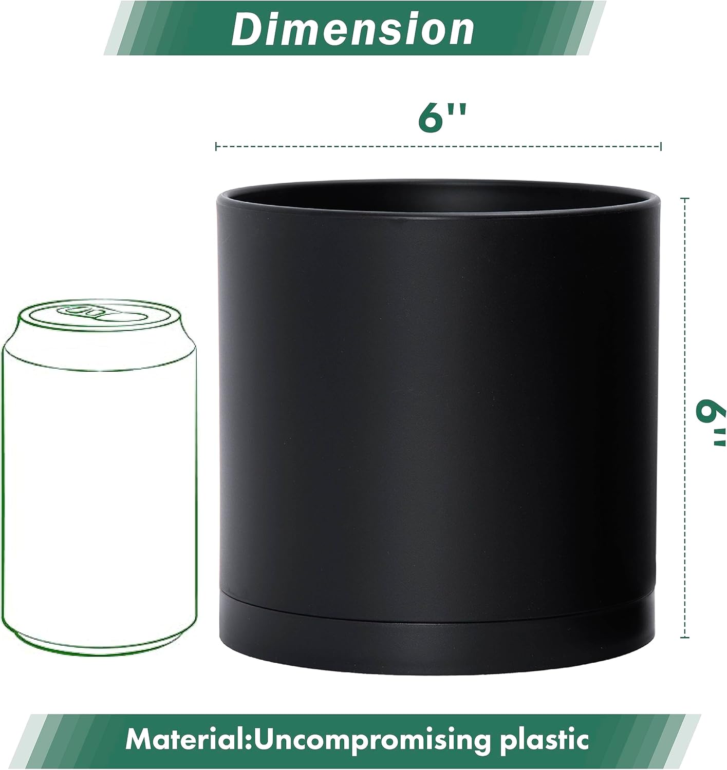 D'vine Dev 2 Pack 6 Inch Modern Plastic Plant Pots, Small Garden Planters for Plant with Drainage Holes and Saucers, Black Color, 74-Y-J-1