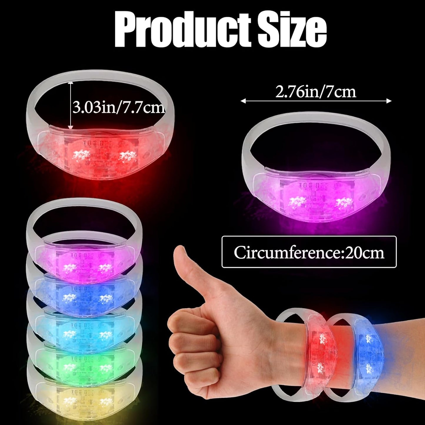 100 Pcs LED Bracelets Sound Activated with Flashing LED Strobe Music Control Light Up Bracelets for Rave, Game Prizes, Birthday Party Favor,Valentine's Day gift