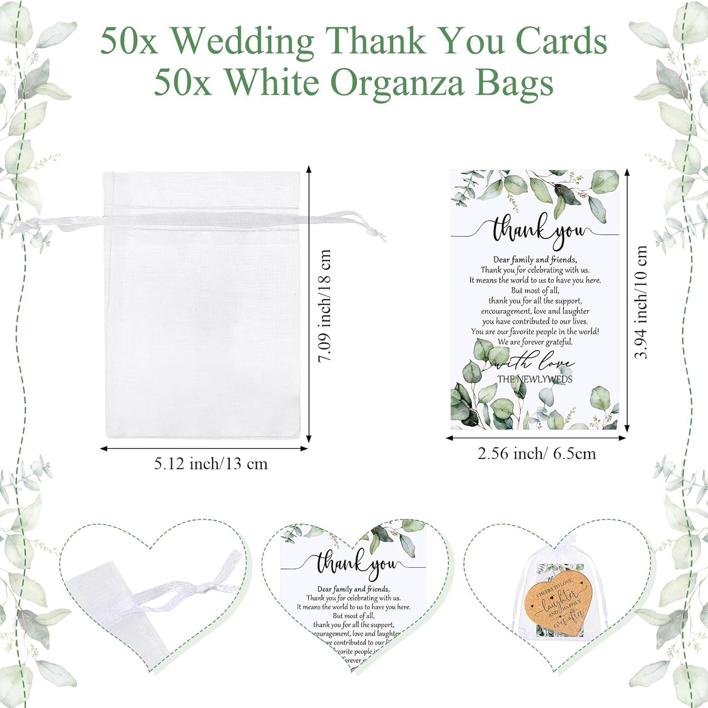 Uiifan 100 Set Wedding Favors for Guest Coaster Gifts Bulk Heart Shaped Coasters Thank You Cards Organza Bags Guest Souvenirs for Wedding Party Bridal Favors