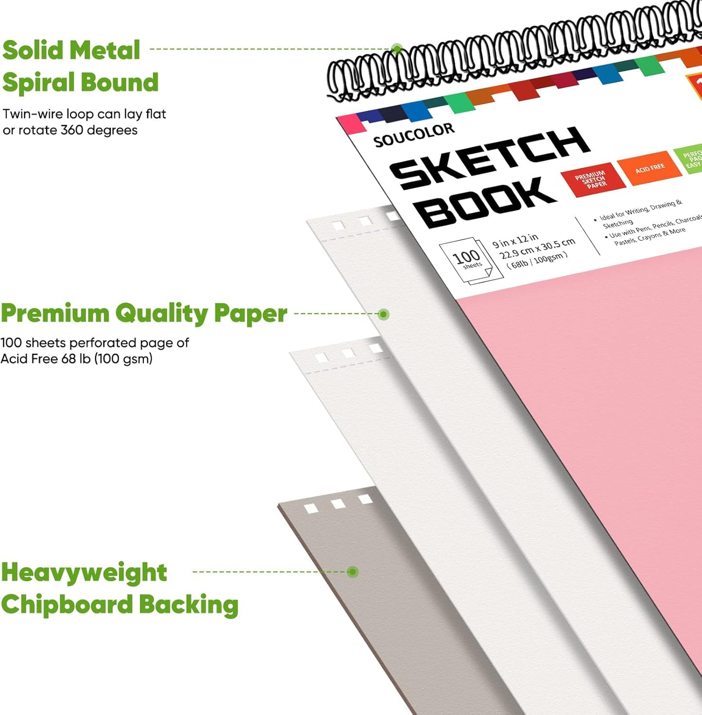 Soucolor 9"x12" Sketch Book 2-Pack: Halloween & Christmas Art Supplies for Kids Ages 5-15, Teens & Adults, Creative Gift Set for Birthdays, School Projects, and All-Season Crafting