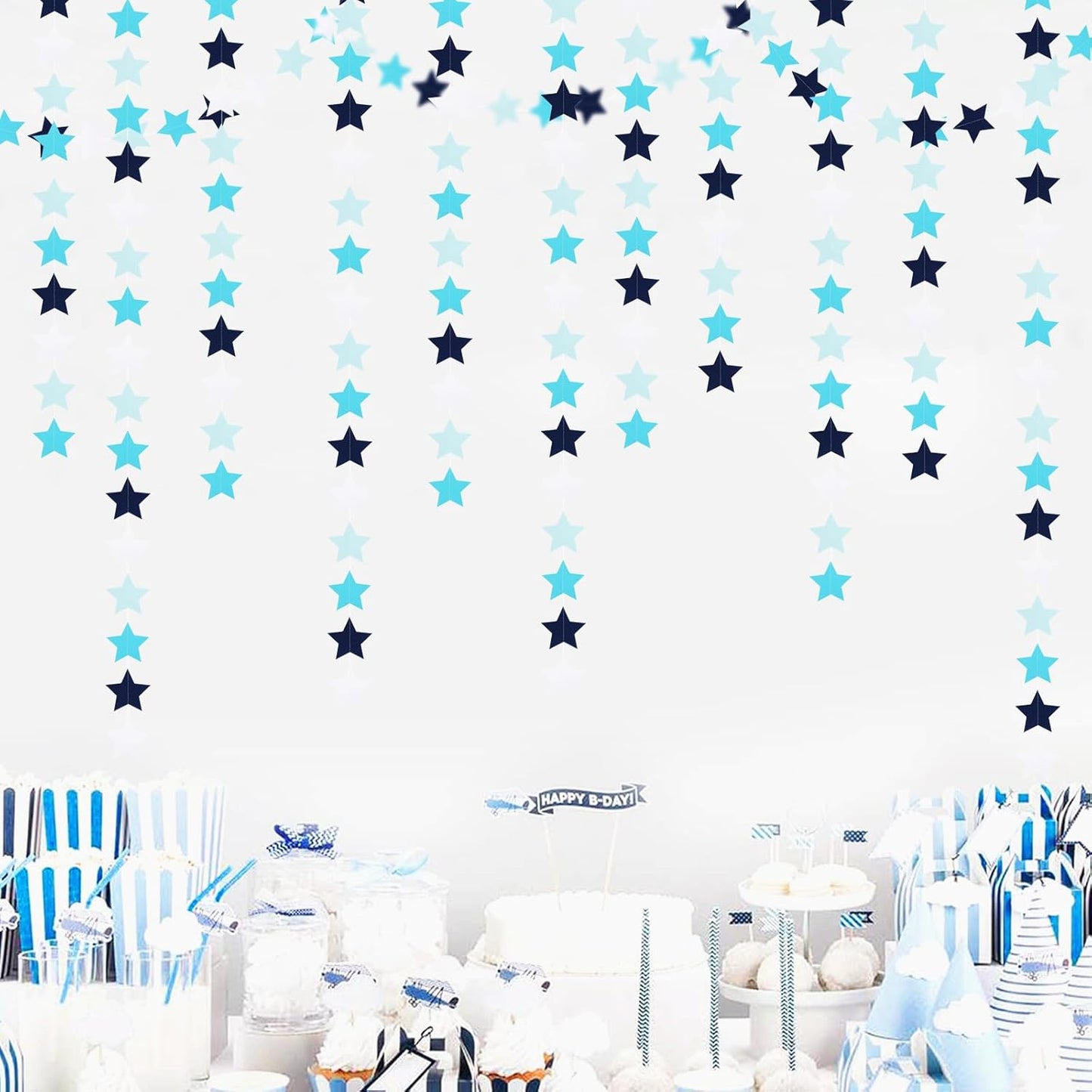 Light-Royal Navy-Blue White Party-Decorations Garland - 62ft Twinkle Little Star Hanging Streamers Banner,Bachelorette Bridal Wedding Birthday Baby Shower Decor Hugtmr