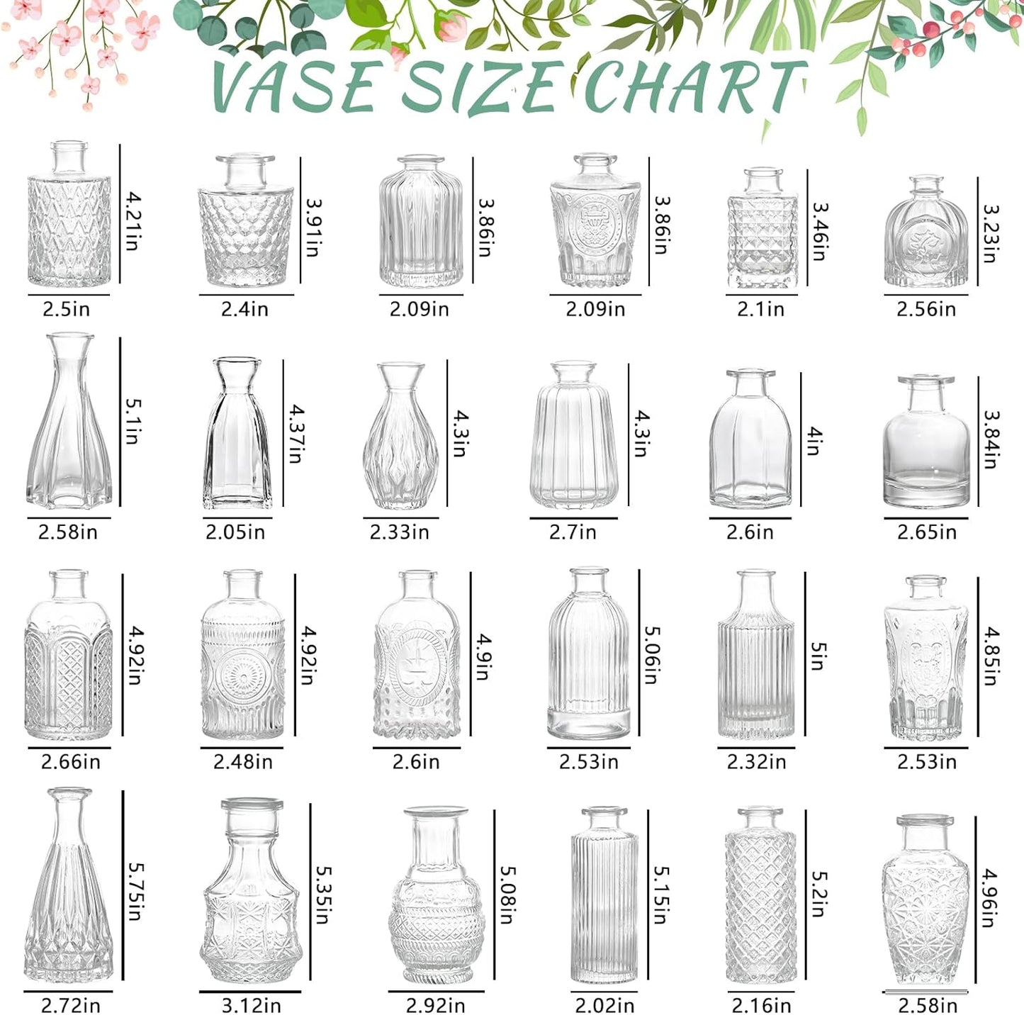 24pcs Glass Bud Vase Set, Small Clear Flower Vases for Centerpieces in Bulk, Mini Vintage Vase for Wedding, Home,Table Decoration