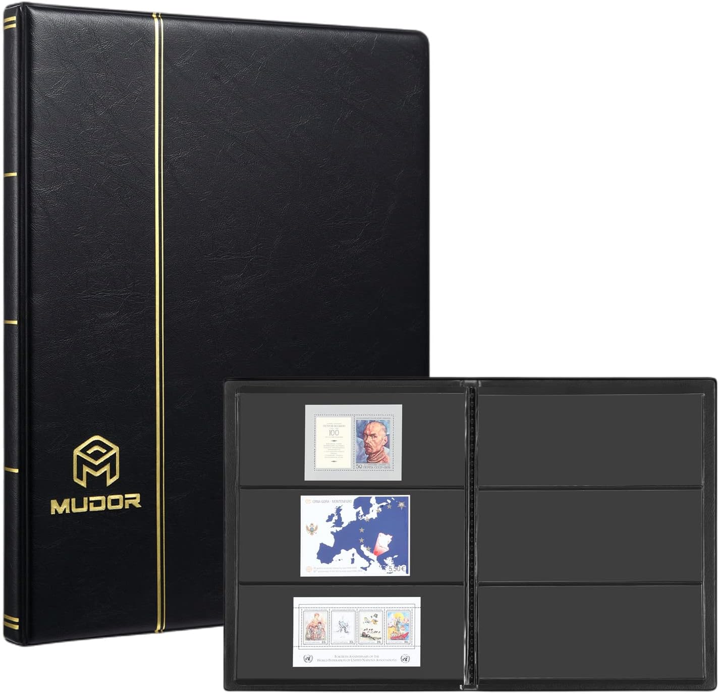 MUDOR Stamp Collecting Album for Collectors, 3 Rows Pockets, 10 Sheets Stamp Stockbook