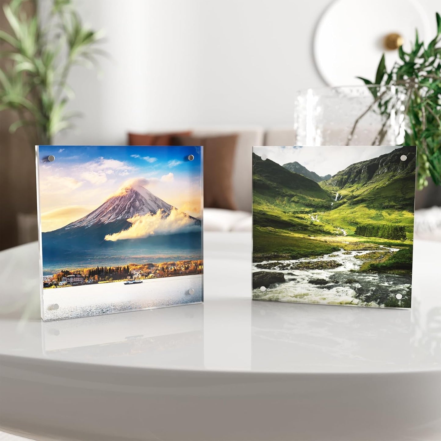 5x5 Acrylic Picture Frame 3 Pack, Clear Freestanding Double Sided Frameless Magnetic Photo Frames, Desktop Display Decor Gift