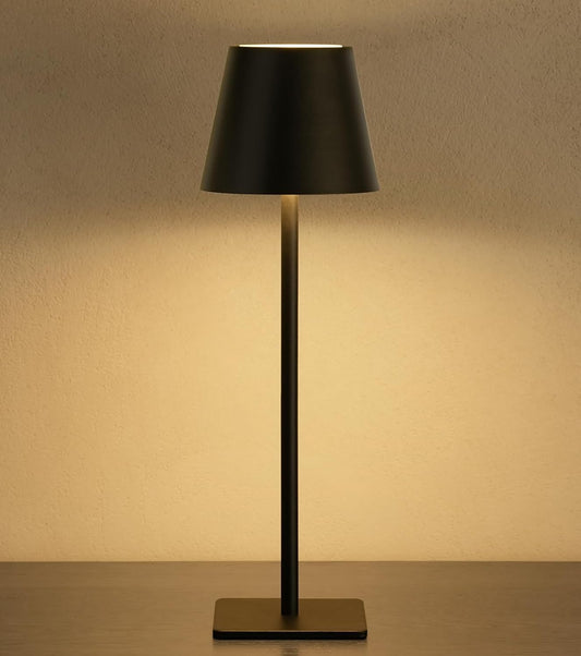 UME Cordless Table Lamp, Battery Operated Lamp - Portable Waterproof Rechargeable Table Lamp w/ 3 Color Temps & Stepless Dimming for Dinner, Desk, Cafe, Outdoor (Black)