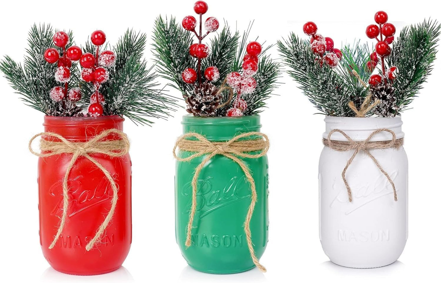 CNVOILA Christmas Centerpiece 3PC Set: Mason Jars, Table Decorations, Home & Coffee Table Decor
