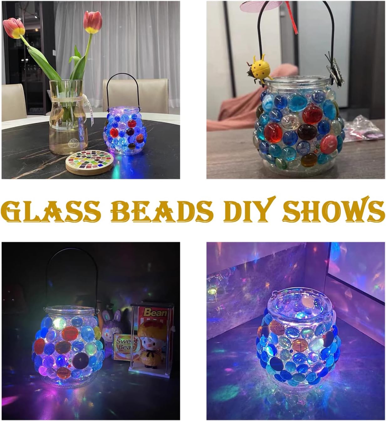 KINGOU Flat Glass Gems/Marbles/Stones/Beads for Vase Filler, Table Scatter, Games - 1 Lbs (17-19mm, Approx. 3/4")-Green Luster