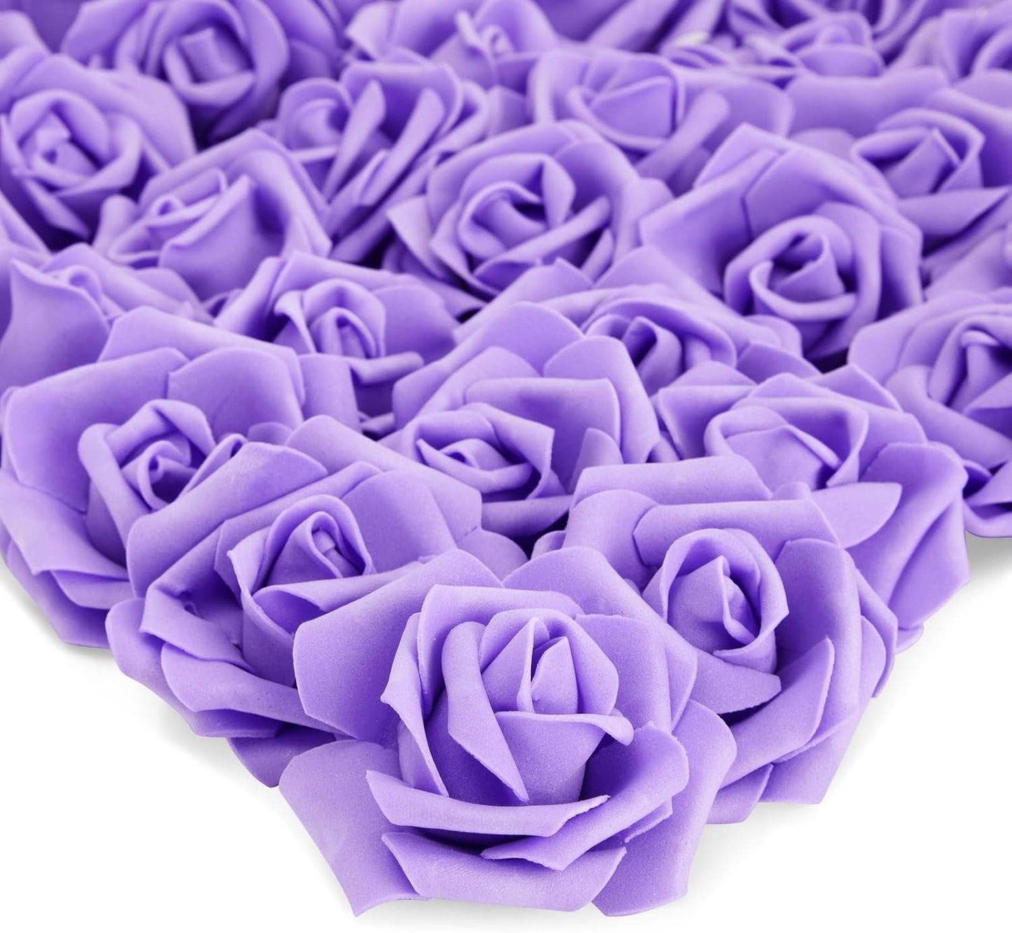 Juvale 100-Pack Purple Faux Flowers for Wedding Decor - 3-in Stemless Artificial Roses - Reusable Plastic Heads for Centerpiece Table Decorations & Crafts