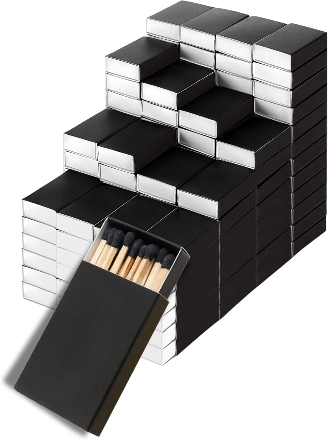 100 Boxes Blank Black Wooden Matches | Strike on Box Matchboxes Traditional Wooden Matchsticks | Wedding Party Event Favors to Customize