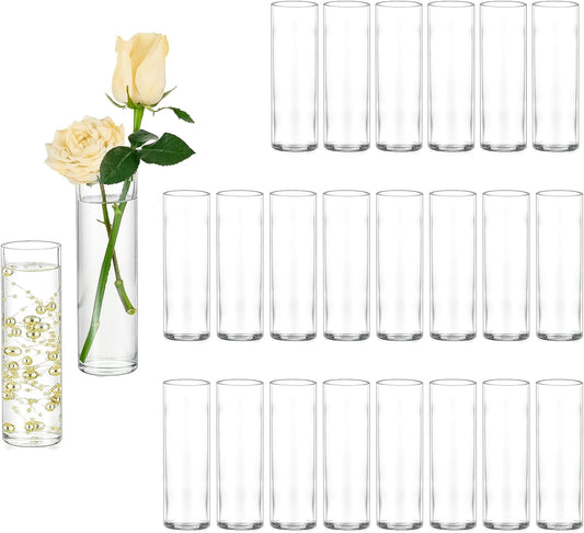 Hewory Cylinder Glass Bud Vases: Set of 24 Small Clear Skinny Single Flower Vase for Centerpieces - Minimalist Bulk Vases for Wedding Birthday Bridal Shower Party Events Table Decor, 5.91"(H)×1.8"(D)