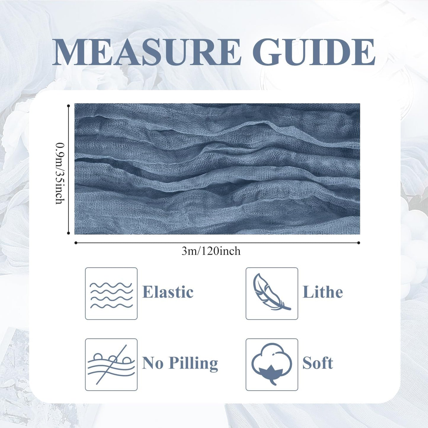 Asee'm 4pcs Cheesecloth Table Runner 120 Inches Long Dusty Blue Boho Gauze Cheese Cloth Runner 10FT Rustic Sheer Table Runners for Christmas Wedding Party Baby Shower Spring Easter Decoration