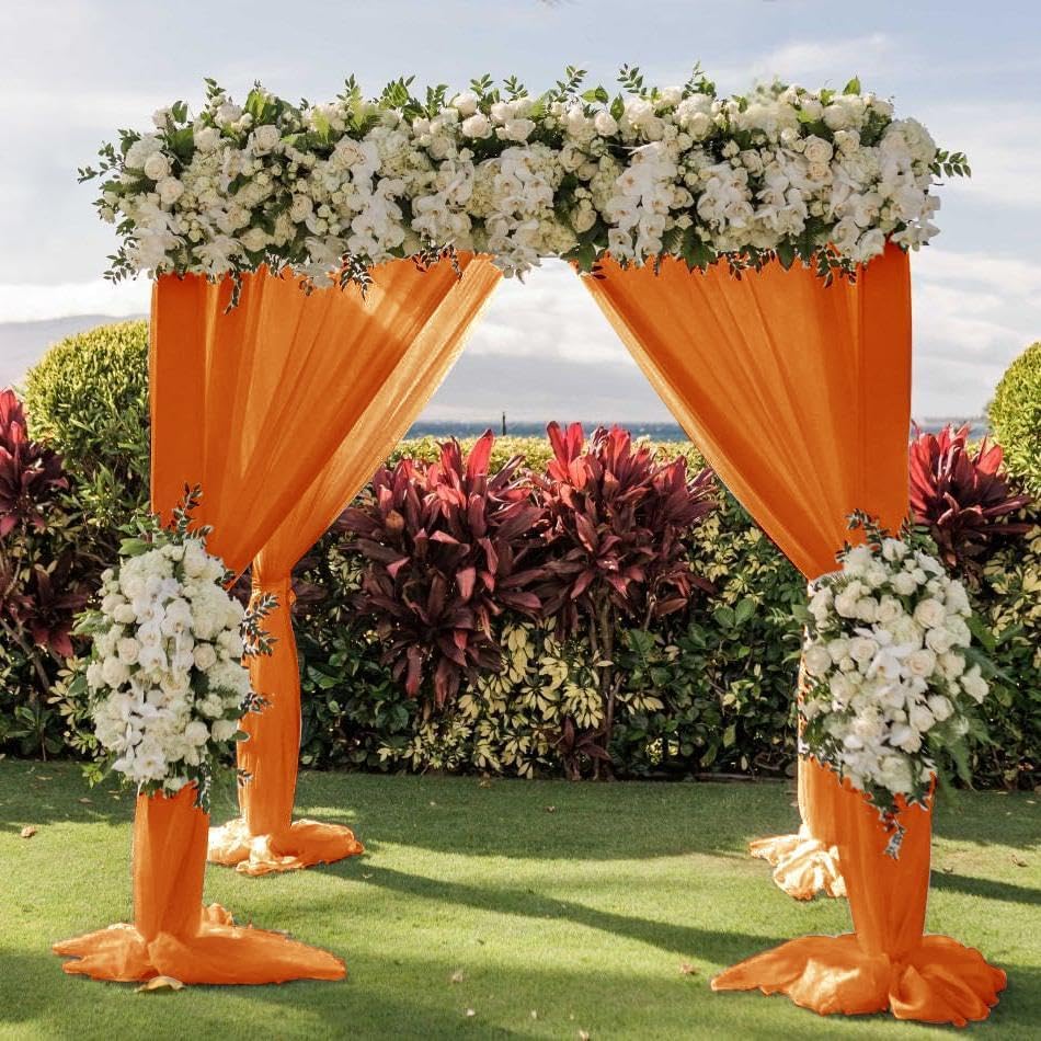 Wedding Arch Draping Fabric 2 Panels 30'' x 18FT Orange Sheer Chiffon Arch Drapery for Photo Booth Bridal Shower Baby Shower Church Decor Newborn Photography Christening Outdoor Party