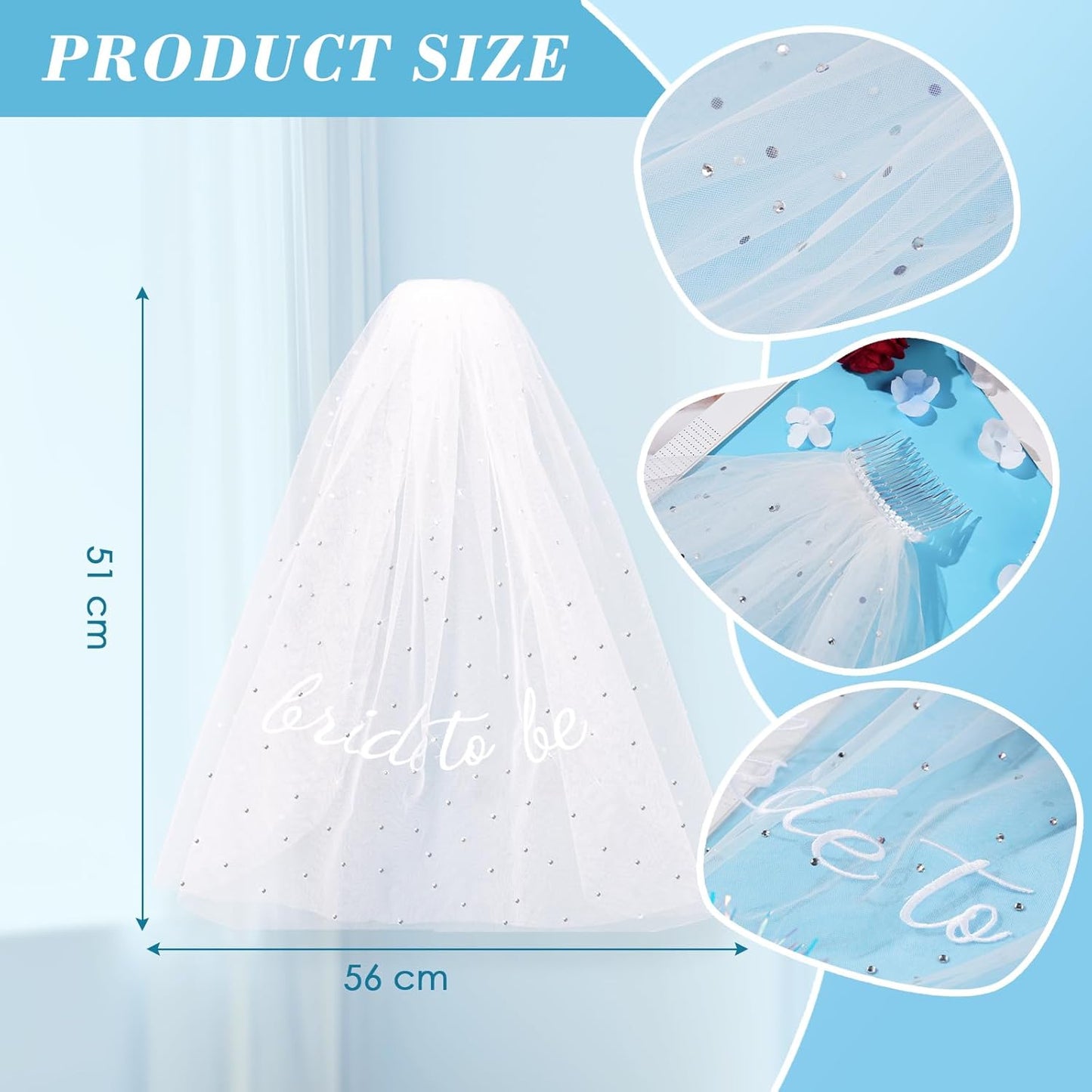 Bride To Be Veil Rhinestone Bachelorette Party Bridal Veil White Wedding Bride Veils Headband Decorations for Brides Gift Wedding Engagement Supplies