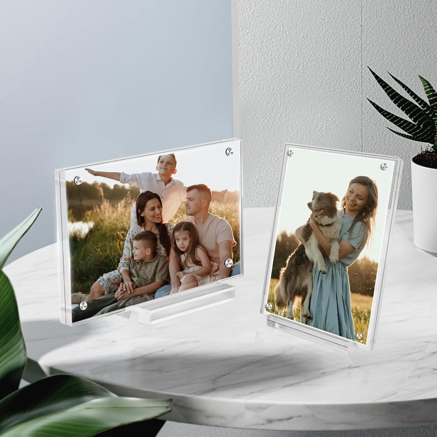 3 Pack 4x6 Magnetic Acrylic Picture Frame with Base, Both Horizontal Vertical or Slant Back Display, Double Sided Clear Photo Frame, Frameless Lucite Frames