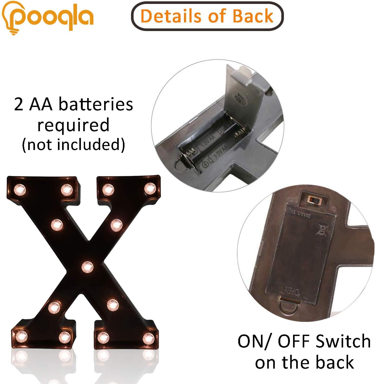 Decorative LED Illuminated Letter Marquee Sign - Alphabet Marquee Letters with Lights For Wedding Birthday Party Christmas Night Light Lamp Home Bar Decoration X, Black