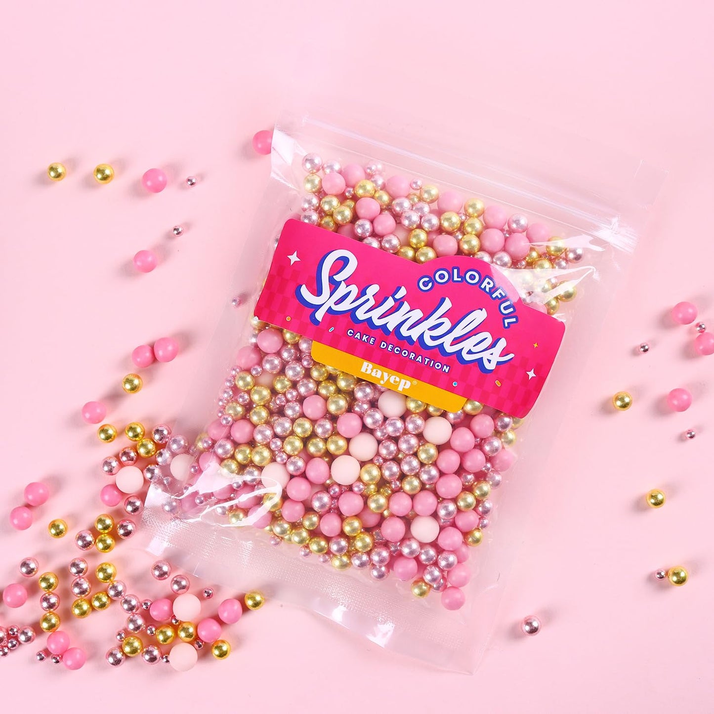 Valentine Sprinkles for Cake Decorating 7 Ounce Rose Gold Pink Sugar Pearl Metallic Sprinkles for Cupcake Toppers, Cookies, Ice Cream Cake Decorationss Baking for Wedding Shower Party