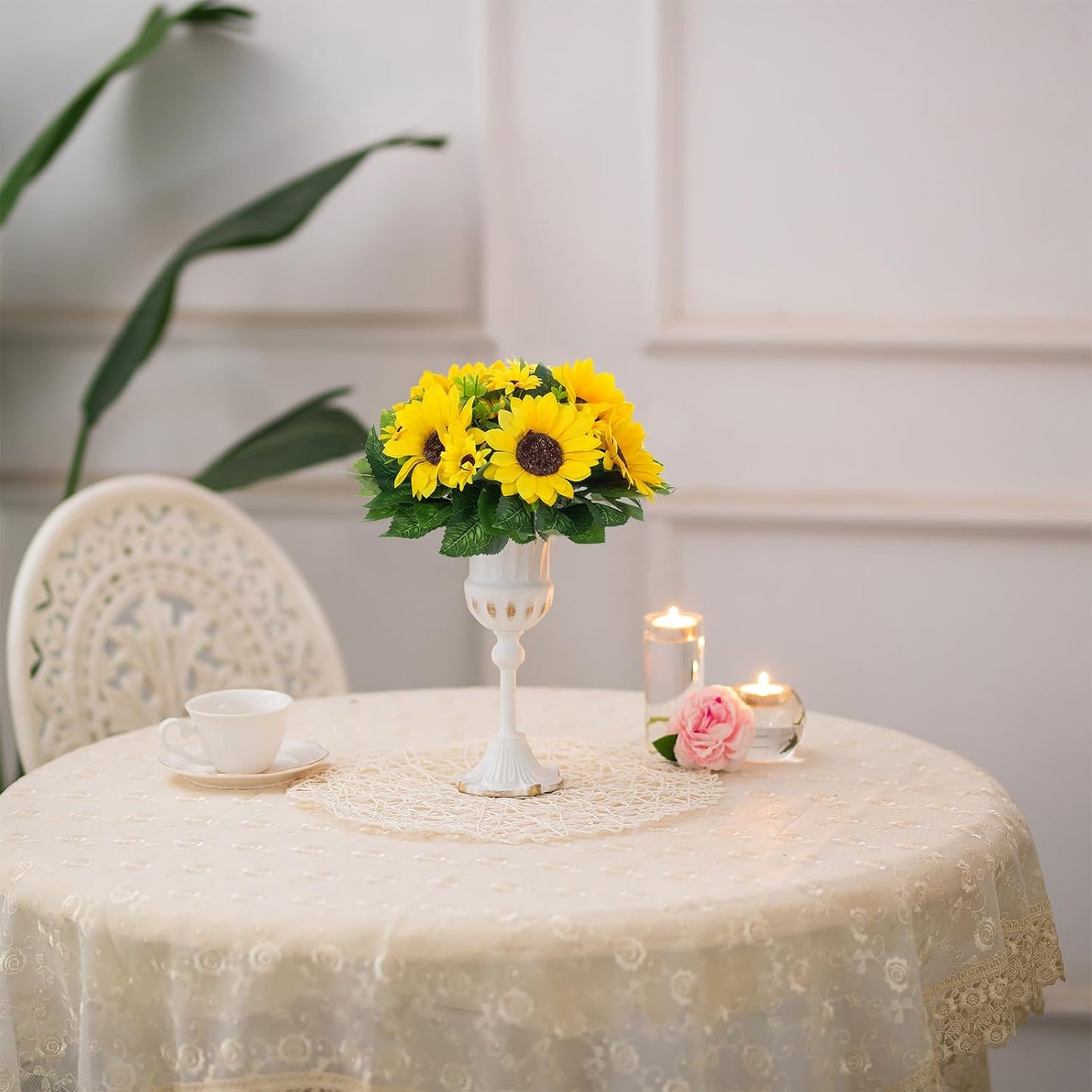 BLOSMON Sunflowers Artificial Flowers Centerpieces - 6 Pcs Fake Yellow Sunflower Flowers Ball Center Piece Decoration for Wedding Table Silk Kissing Floral Arrangements for Home Party Event DIY Decor