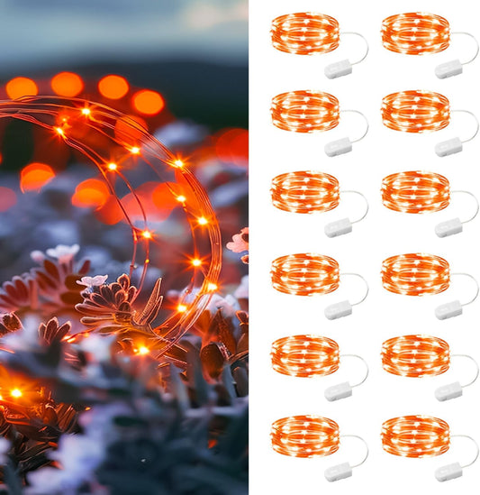 HXWEIYE 12 Pack 7ft 20LED Orange Fairy Lights Battery Operated for Mason Jar DIY Wedding Party Bedroom Patio Christmas Décor