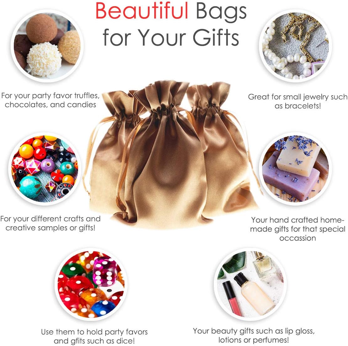 Old Gold Satin Gift Bags, Wedding & Baby Shower Favor Bags, 50 Pack of 5" x 8" Bags