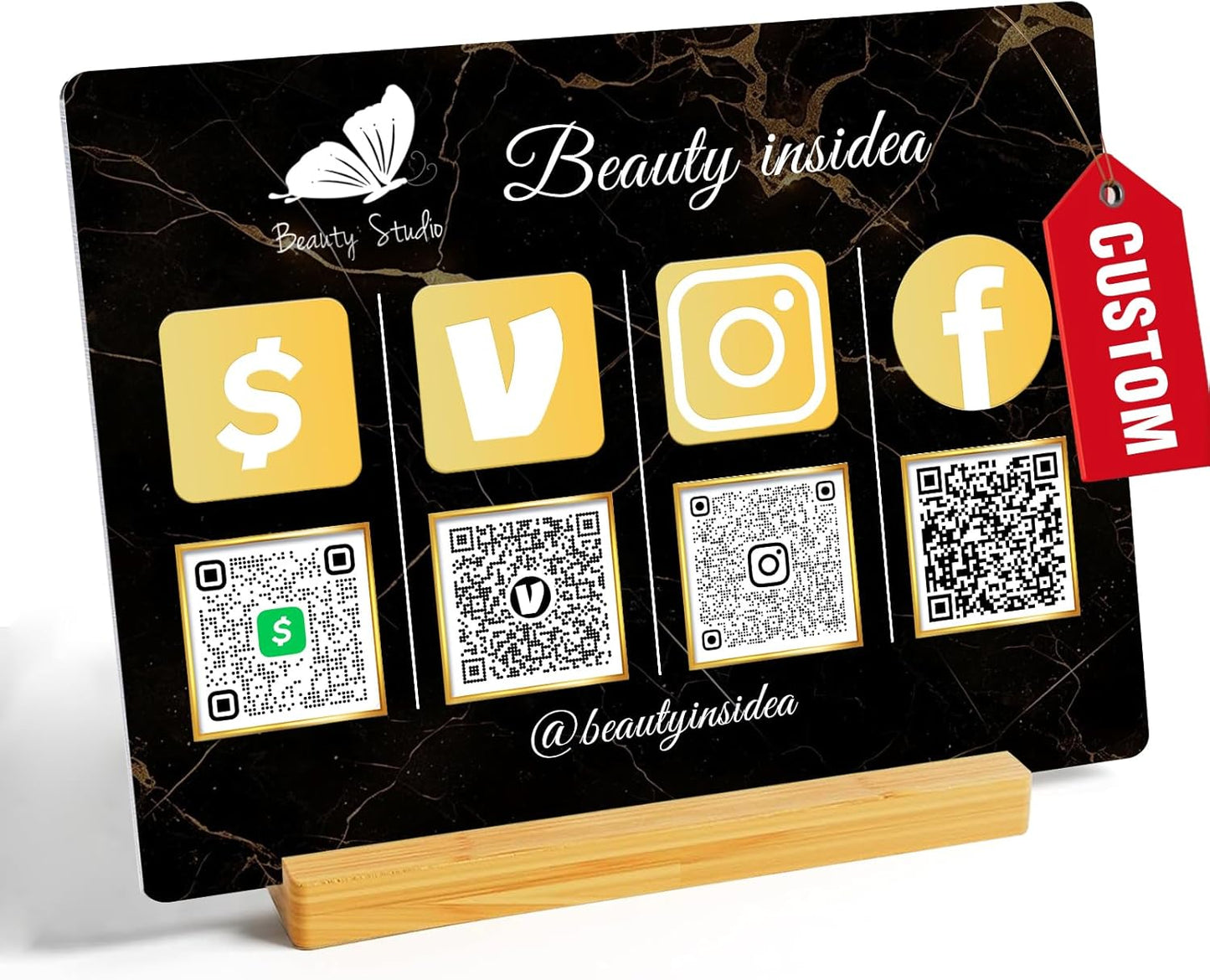 Personalized Custom Metal QR Code Sign Venmo Cashapp Scan to Pay with Stand Instagram Facebook Social Media QR Signs Bar Code QR Plaque Print for Business Salon Beauty Store Restaurant Wifi Sign (Vertical 4)