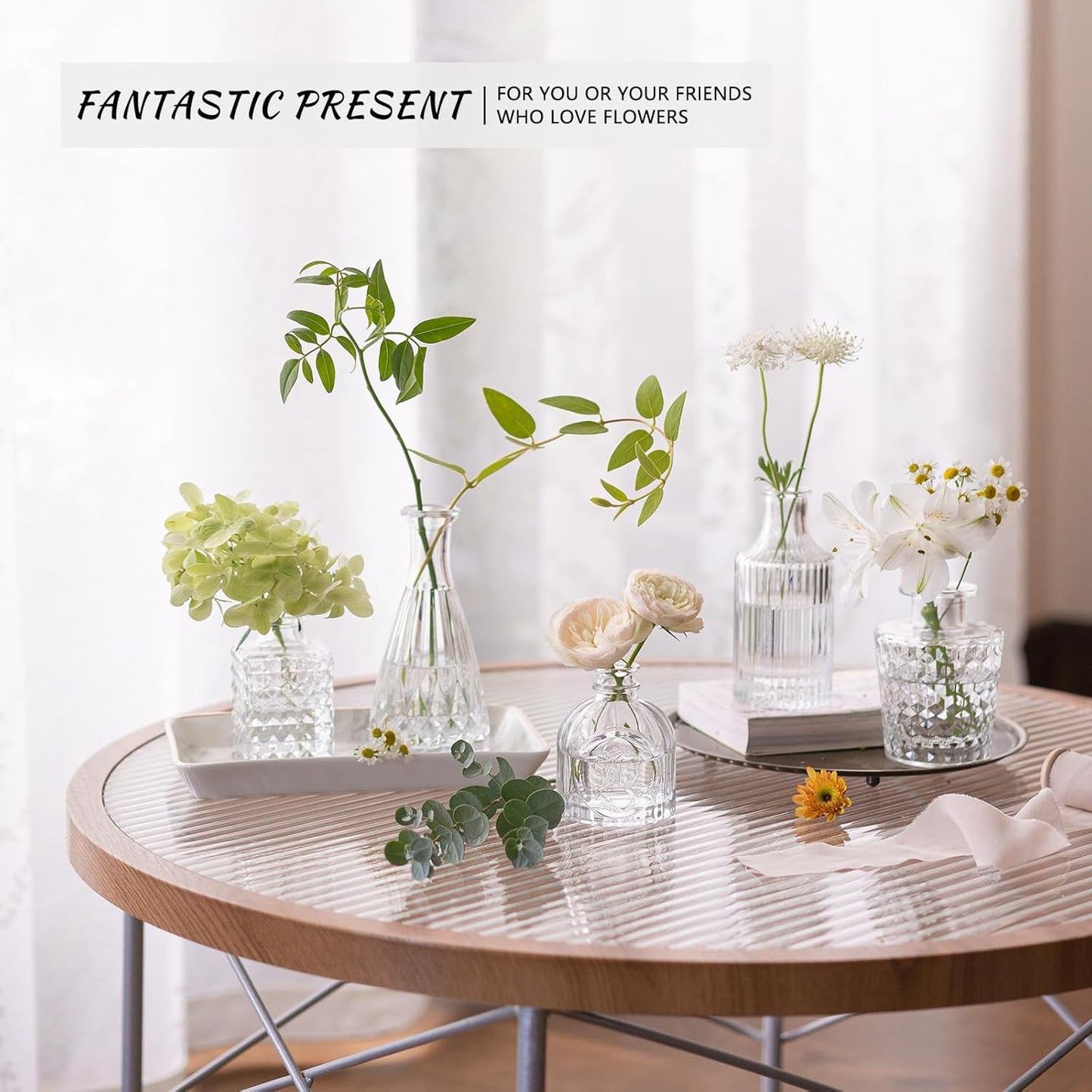 12pcs Glass Bud Vase Set, Small Clear Flower Vases for Centerpieces in Bulk, Mini Vintage Vase for Wedding, Home,Table Decoration