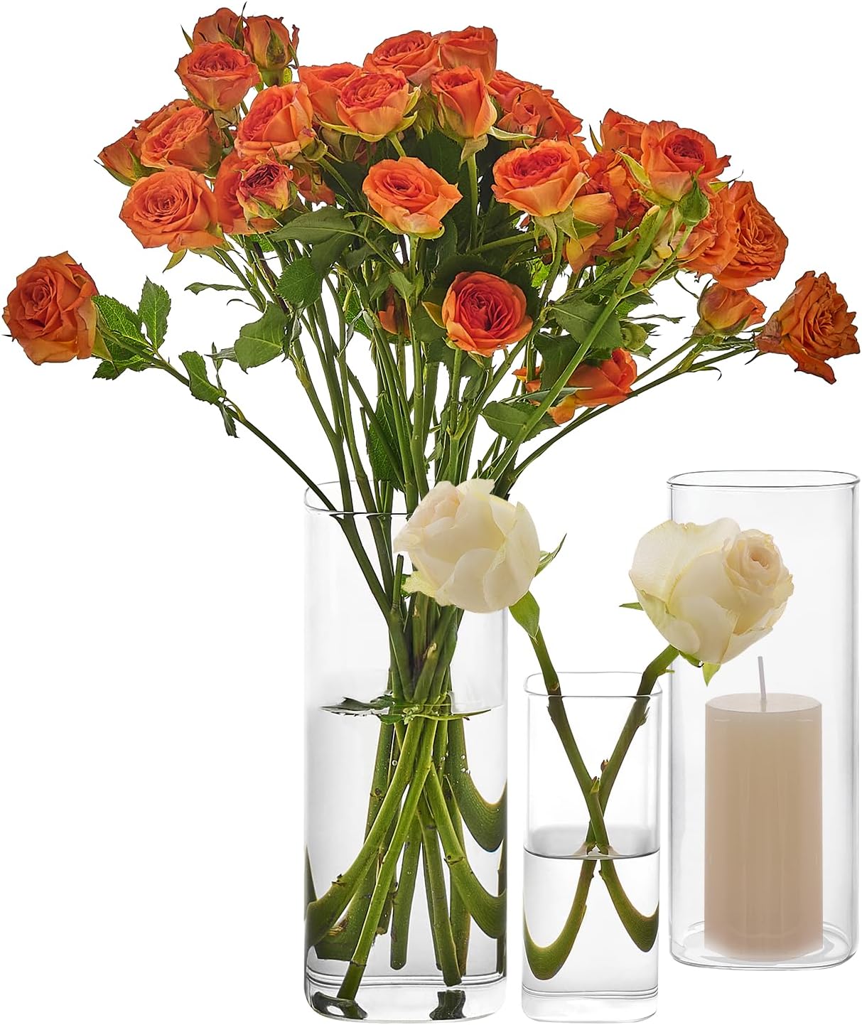 3 PCS Modern Square Glass Cylinder Vases Set (6/8/10 Inch) – Elegant Bud Vases, Floating Candle Holders & Wedding Centerpiece Displays for Home Decor, Holidays, Housewarming Gifts