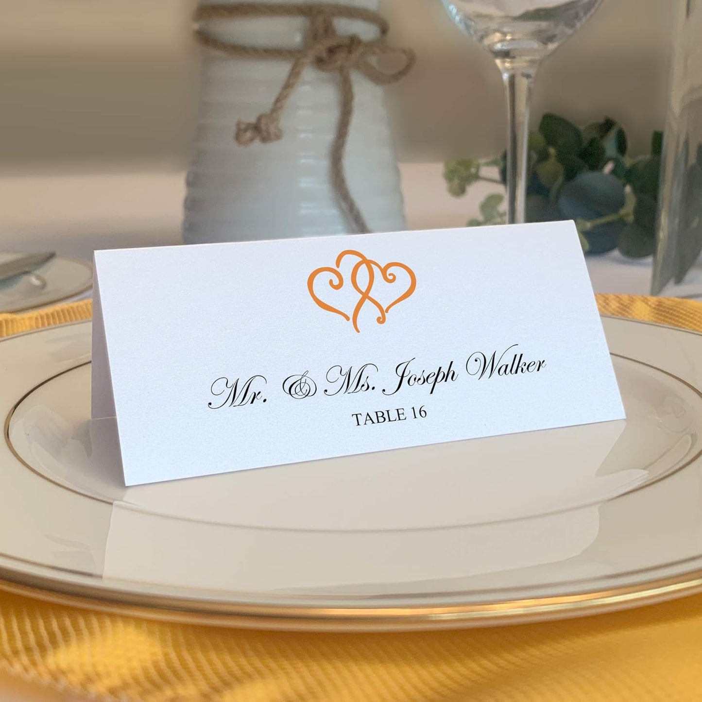 Linked Hearts Printable Place Cards, Orange (Choose Color), Set of 150 (25 Sheets), Laser & Inkjet Printers - Wedding, Party, Dinner, and Special Events - Made in the USA