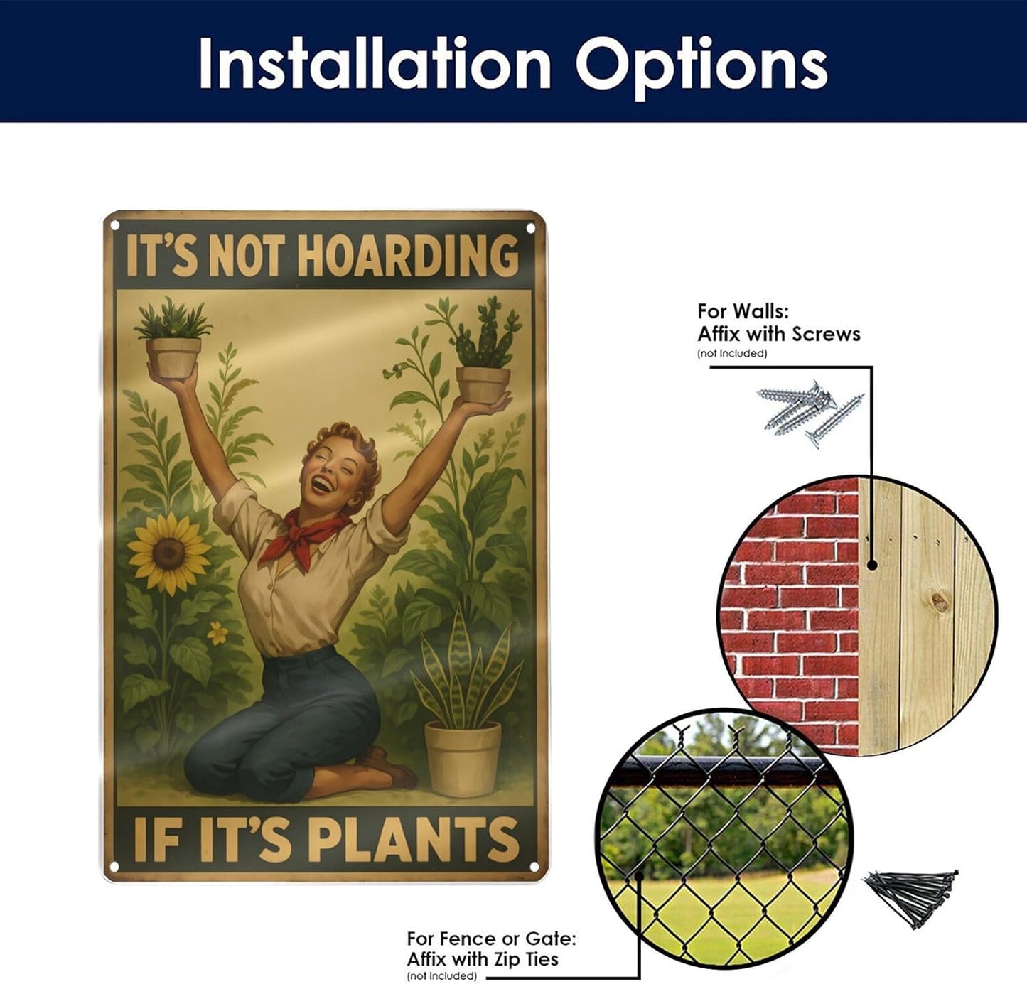 Vintage Metal Garden Sign - "It's Not Hoarding If It's Plants" - Funny Gardening Gift for Plant Lovers, Indoor Outdoor Decor for Home, Greenhouse, Yar