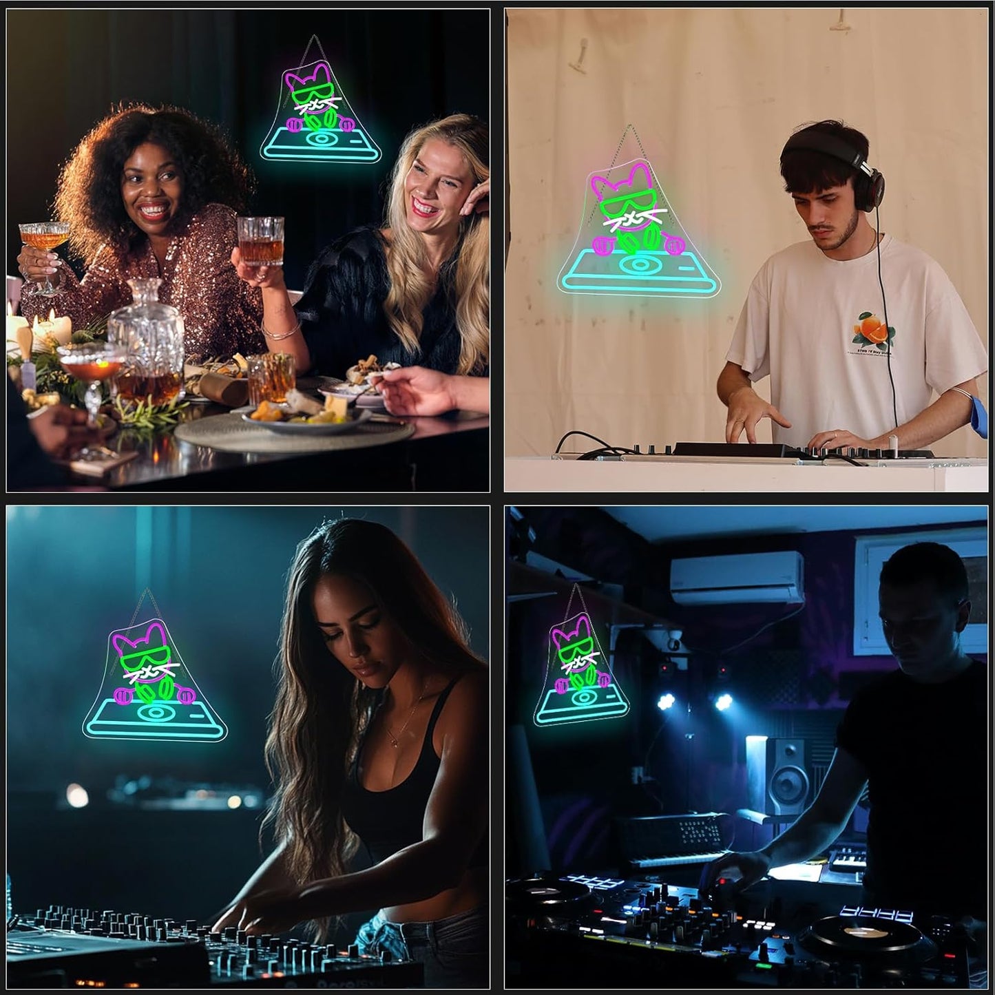 Cool DJ Cat Neon Sign – LED Wall Light for Bedroom, Game Room, Music Studio, or Bar, USB Powered, Dimmable, 14.9"x12.6"