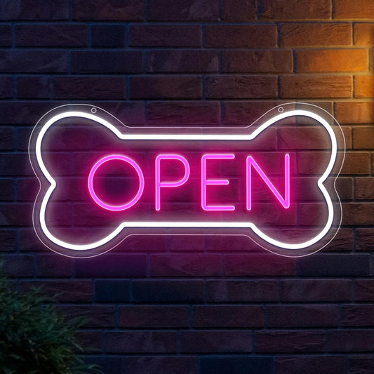 Led Neon Open Sign For Business, Dog Bone Neon Sign Art Pet Shop, Welcome Sign For Business Walls Window Bar Salon Art Hotel Wall Decor