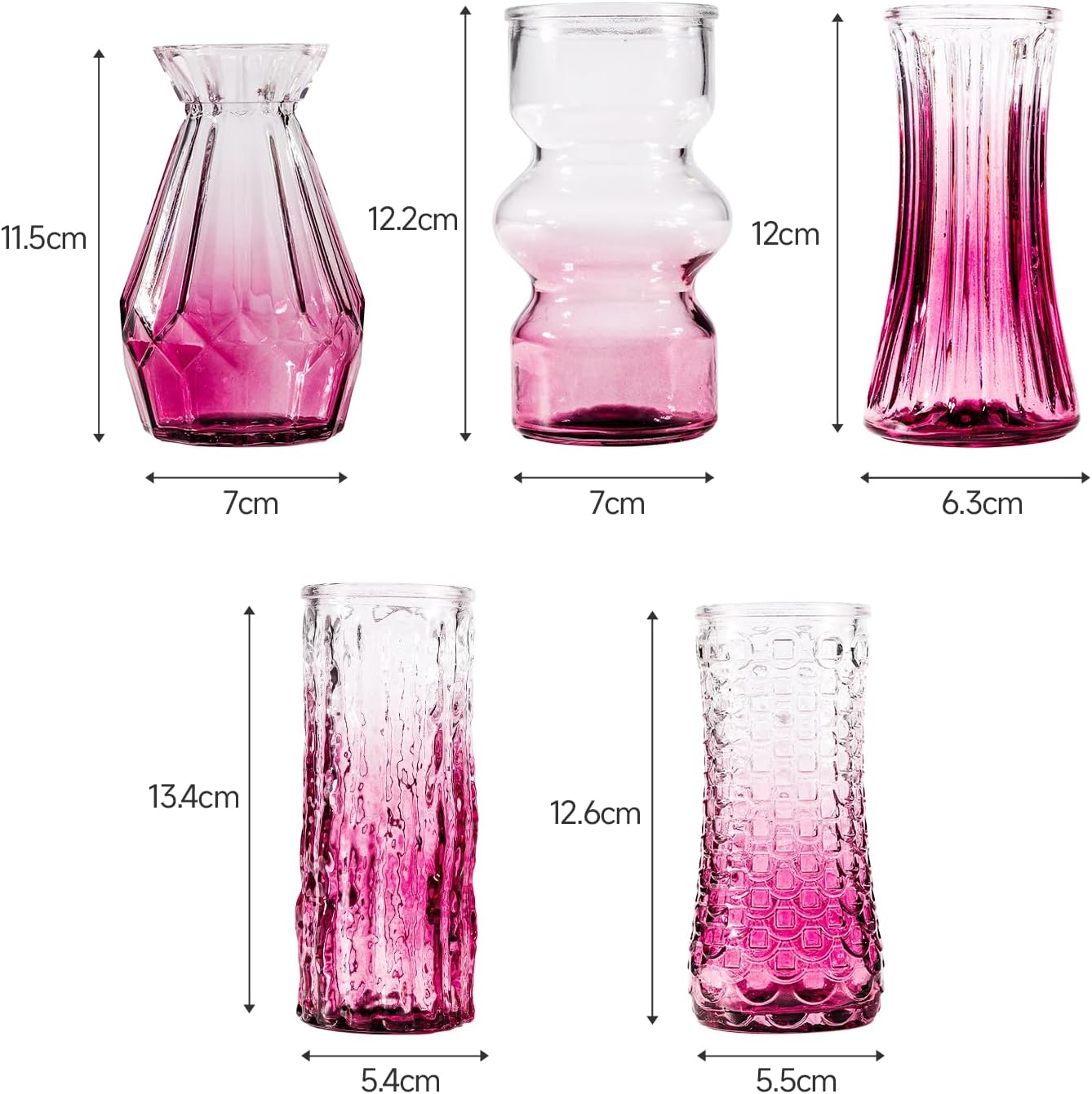 10 Pcs Pink Flower Bud Vases, Loose Transparent Flower Bud Vases, Small Vases, Decorative Vases, Family Wedding Table Decorations