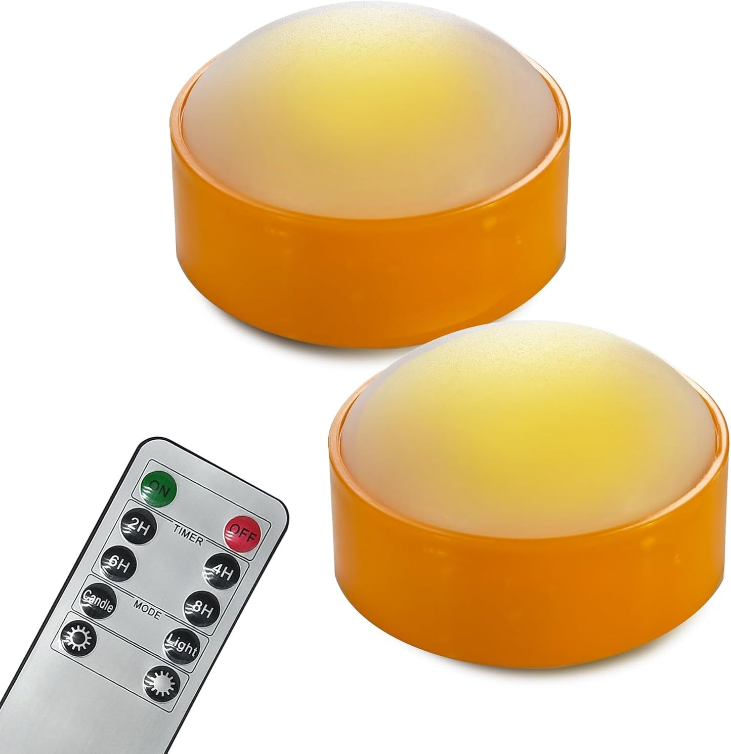 LED Pumpkin Lights with Remote and Timer, Battery Operated Bright Flickering Flameless Candles for Pumpkin Decor, Jack-O-Lantern Halloween Party Decorations,Orange Color, 2 Pack