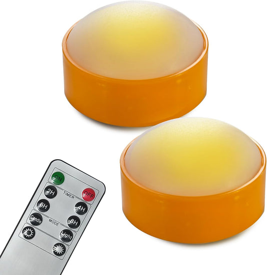 LED Pumpkin Lights with Remote and Timer, Battery Operated Bright Flickering Flameless Candles for Pumpkin Decor, Jack-O-Lantern Halloween Party Decorations,Orange Color, 2 Pack