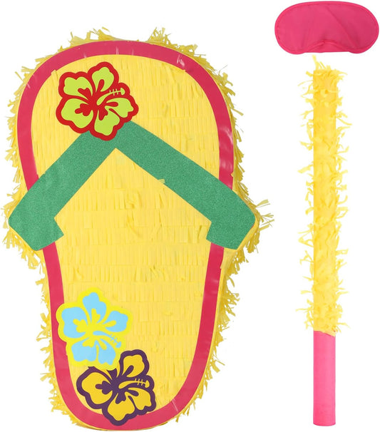 Sandal Pinatas Bundle with a Blindfold and a Bat(17 x 12 x 4 Inches), Perfect for kid's Birthday Parties, Summer Theme Parties and Decorations