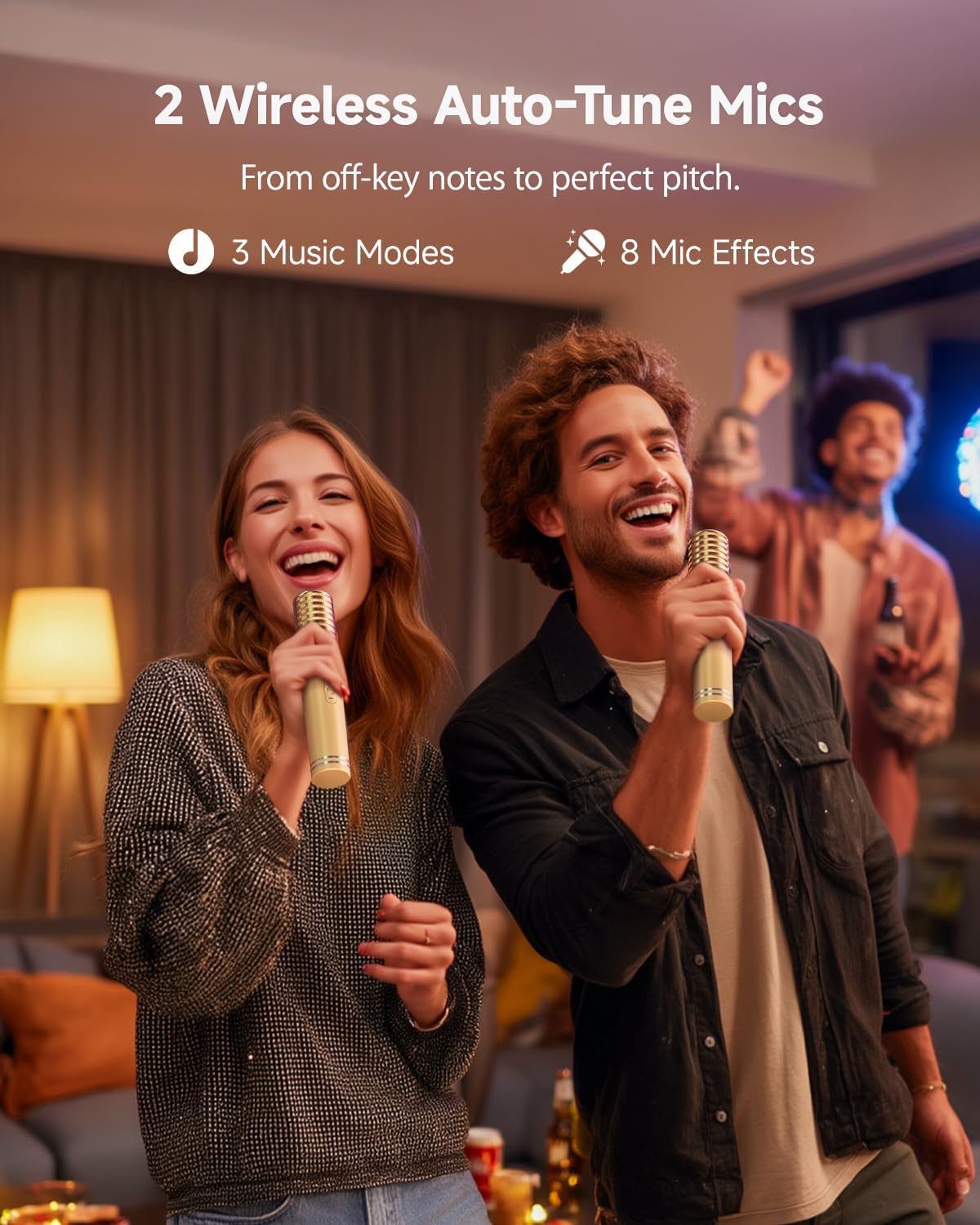 Ikarao Karaoke Machine for Adults, with Lyrics Display Screen, 2 Self-Charging Wireless Microphones, Autotune & EQ, 140W Speaker, Connect TV, Portable Karaoke System for Home, Family, Party, Travel