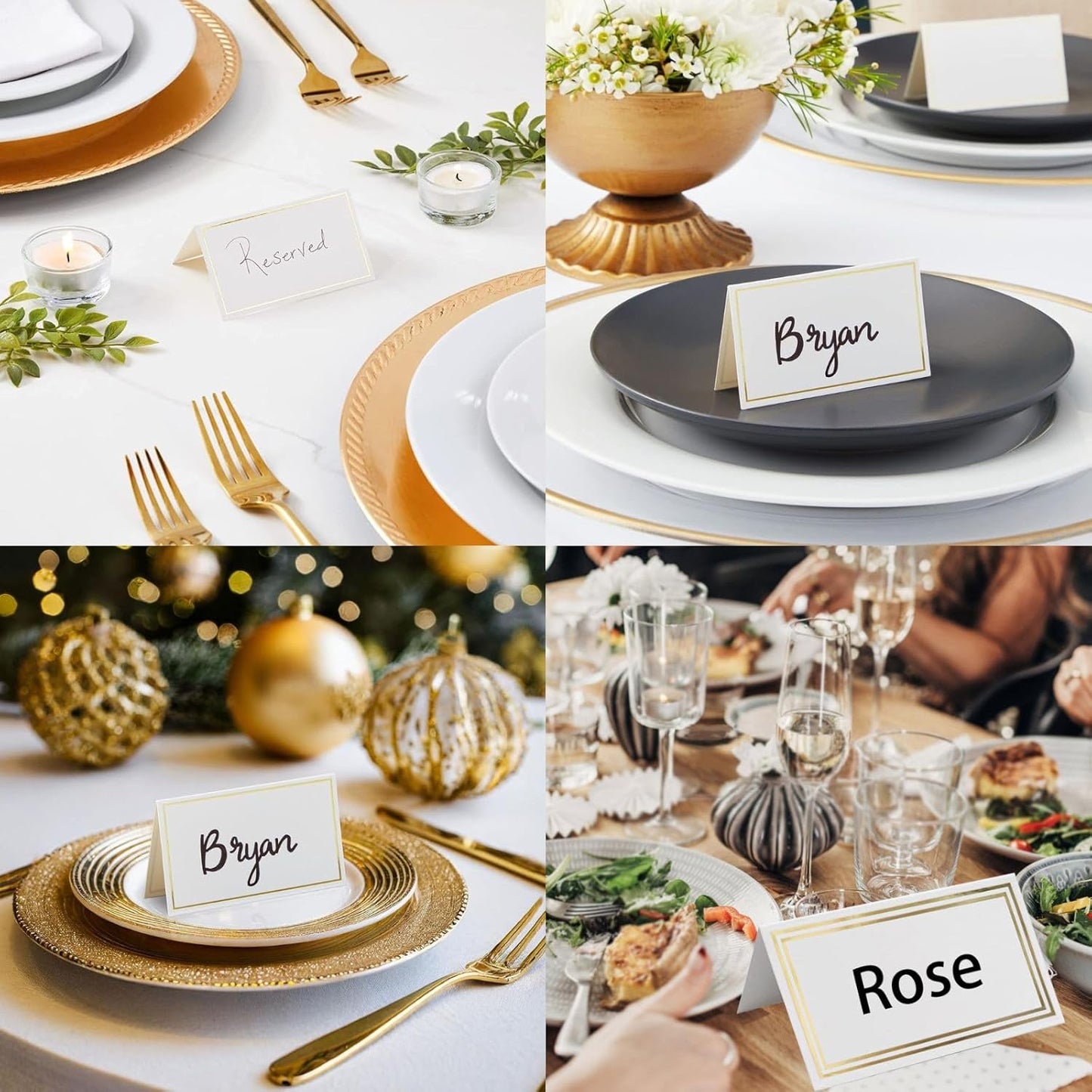 50Pcs Table Place Cards Wedding Name Cards with Gold Foil Border White Blank Small Tent Card for Table Setting Wedding Birthday Dinner Party (Gold)