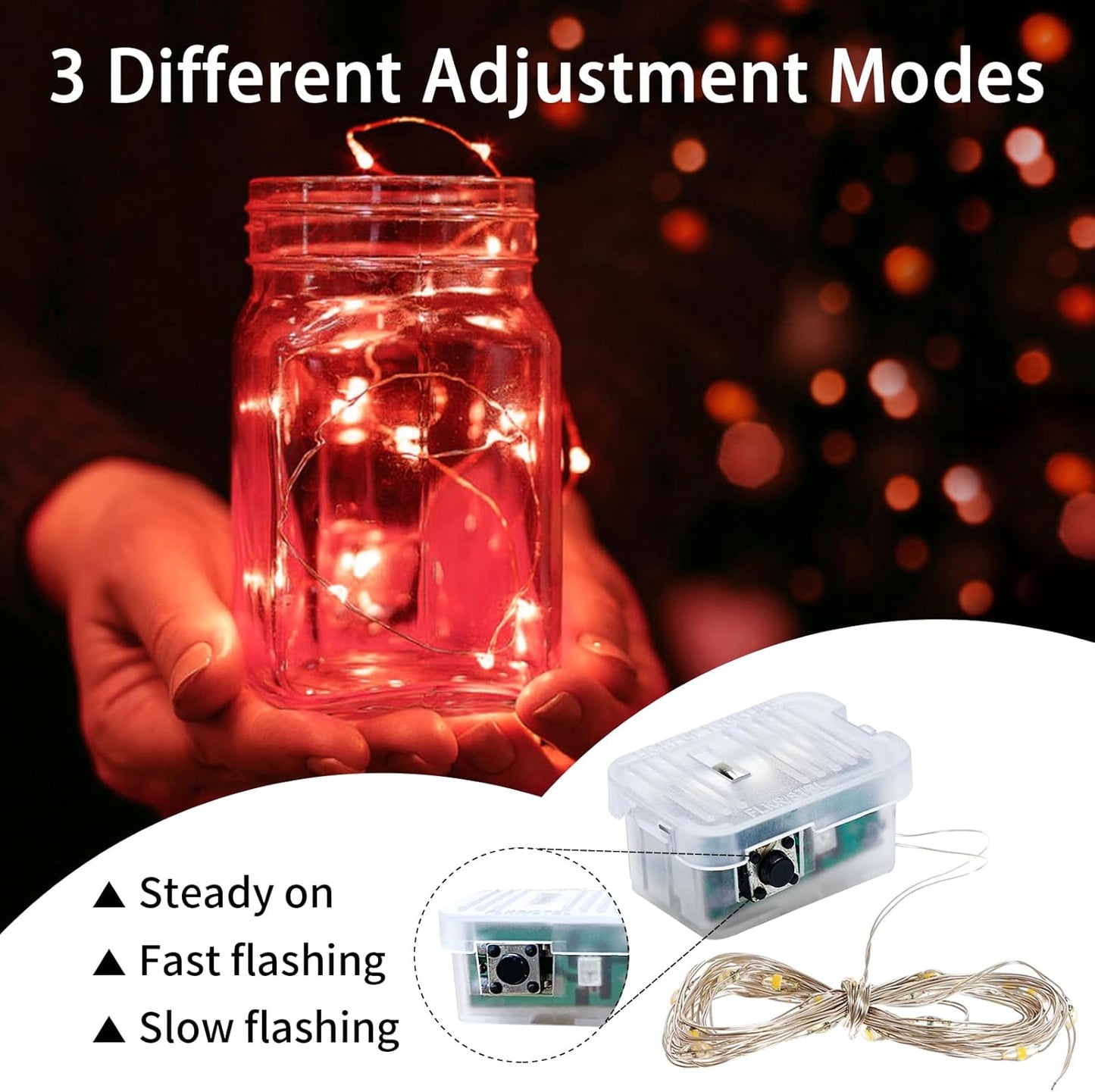 24 Pack Red Fairy Lights 7Ft 20 LED Twinkle String Lights 3 Modes Battery Operated Waterproof Firefly Starry for Mason Jar Party Wedding Christmas Valentines Day Table Centerpieces