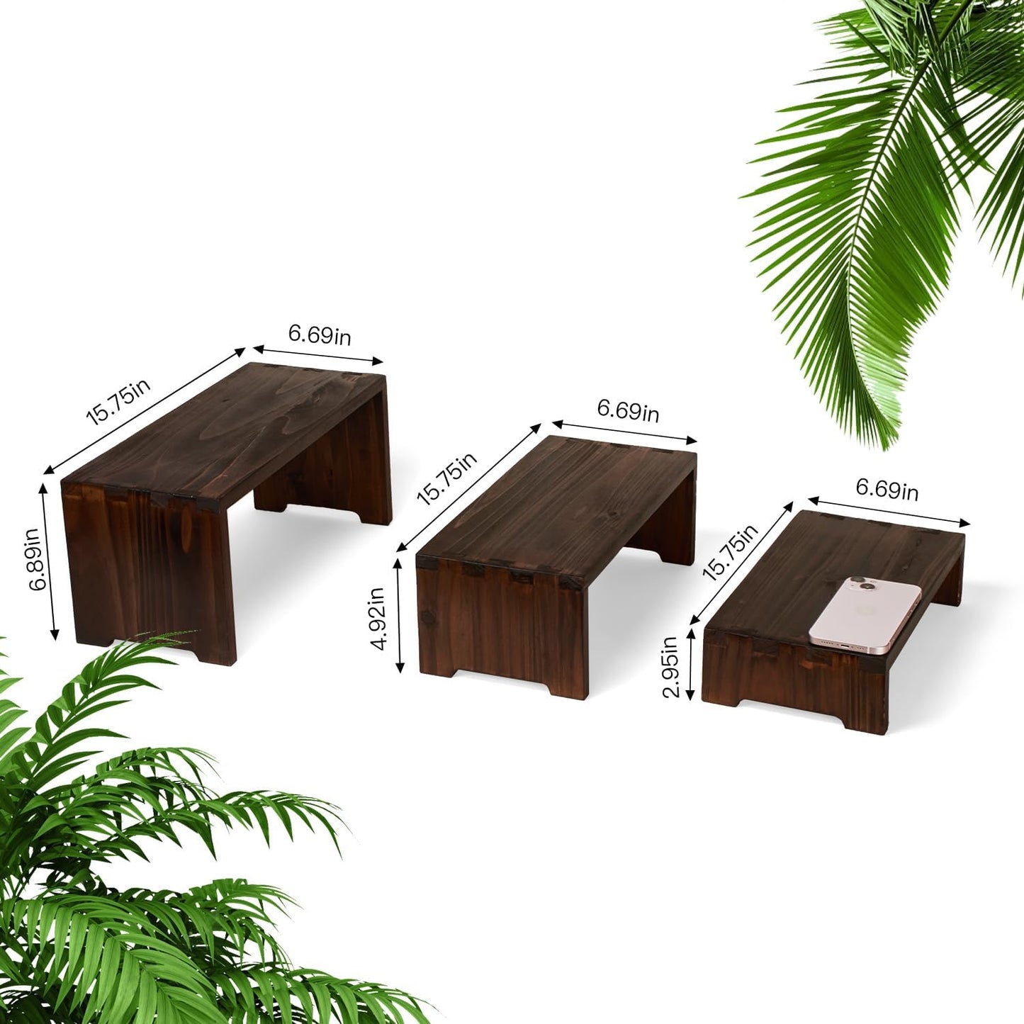 Set of 3 Wooden Rustic Cupcake Stand for 24 Cupcakes, Stepped Wood Display Stand for Weddings, Tiered Party Buffet Table Display Nesting Riser for Food , Dessert, Cookie, Craft Show, Brown