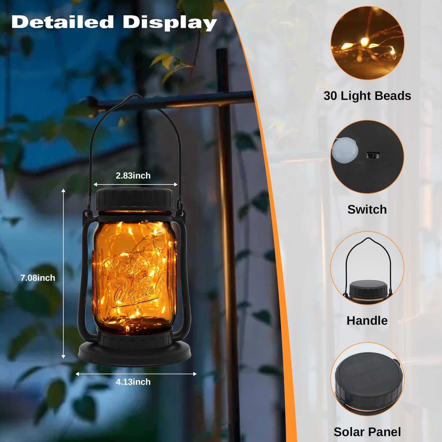 Mason Jar Lights - Solar Lantern Outdoor Waterproof, Hanging Solar Lights for Outside, Halloween, Fairy Twinkle Glass Decorative Lamp for Yard, Patio, Garden, Porch, Table, Wedding, Pack 2