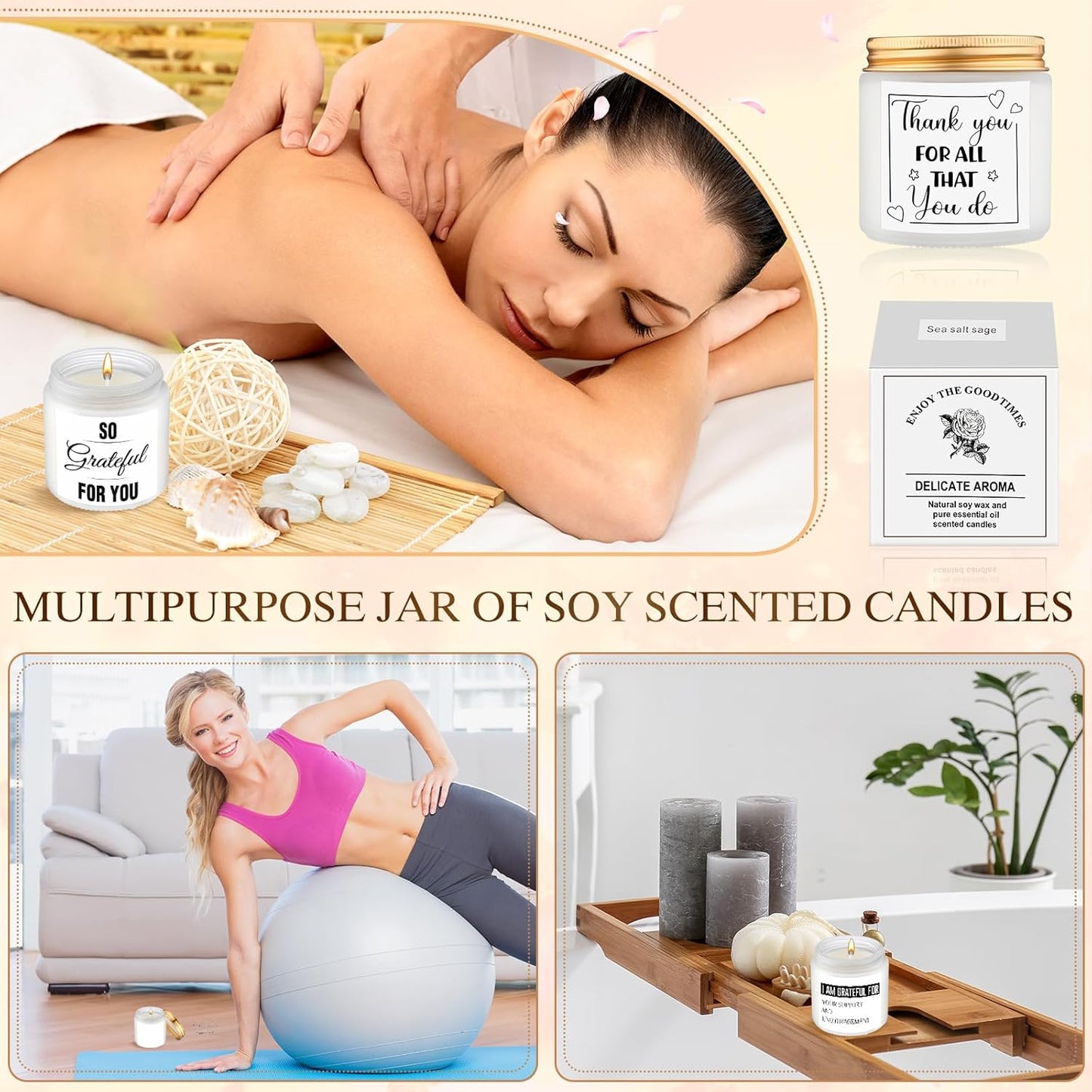 MTLEE 20 Pcs Thank You Gifts Candles 3.5 oz Employee Appreciation Inspirational Scented Soy Wax Candle Thank You Gift Christmas Gifts for Coworker Women Volunteer Teacher(Appreciation,White)