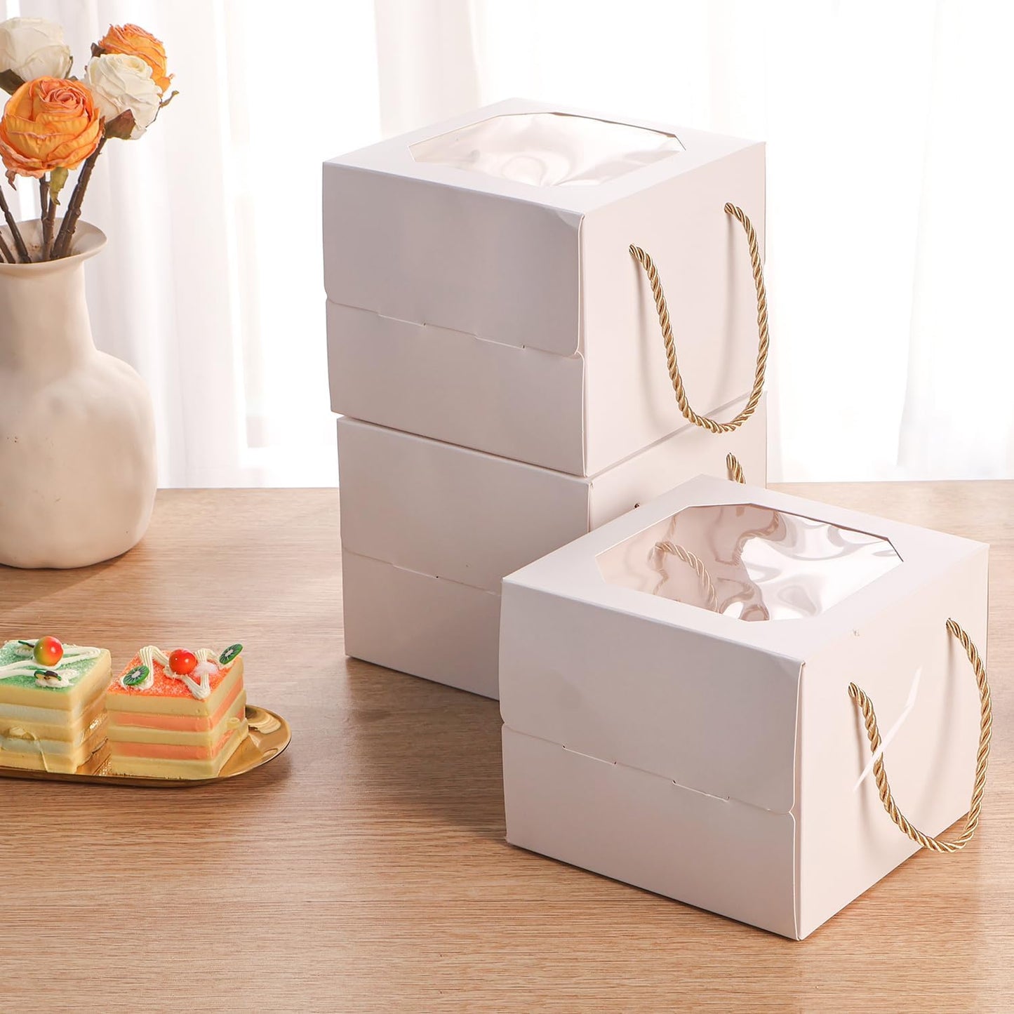 30 pcs 6x6x5 Inch Small Cake Box with Window, 6 inch cake box,Bakery Pastry Cookie Boxes,disposable cake containers, Mini Pie for Pastry,Dessert,Strawberries,Chocolates, Cupcakes