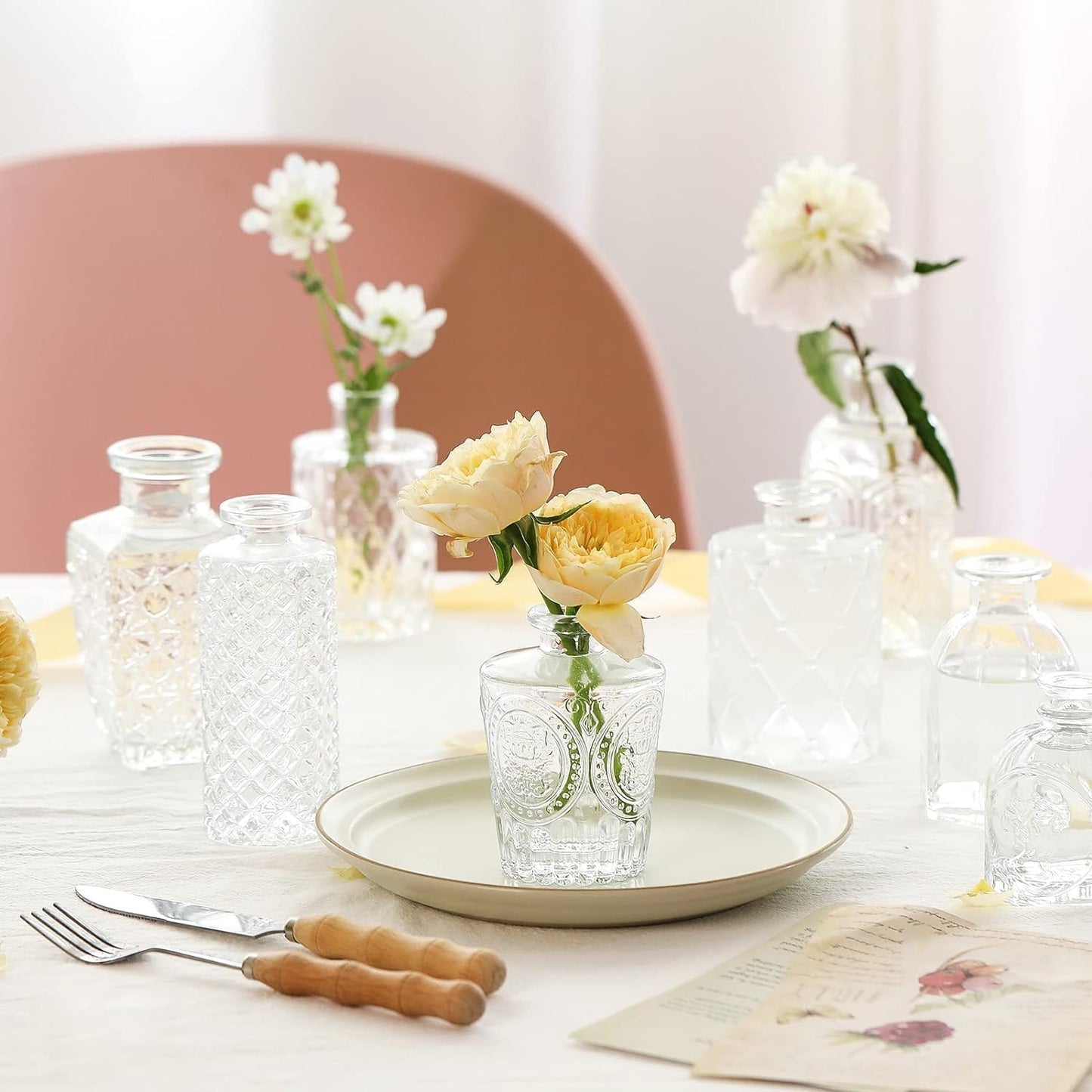 12pcs Mini Bud Vases As Wedding Centerpieces for Tables,Clear Bud Vases for Flowers,Small Flower Vases Suitable for Birthday Party,Anniversary,Wedding Reception,Baby Shower (Clear)