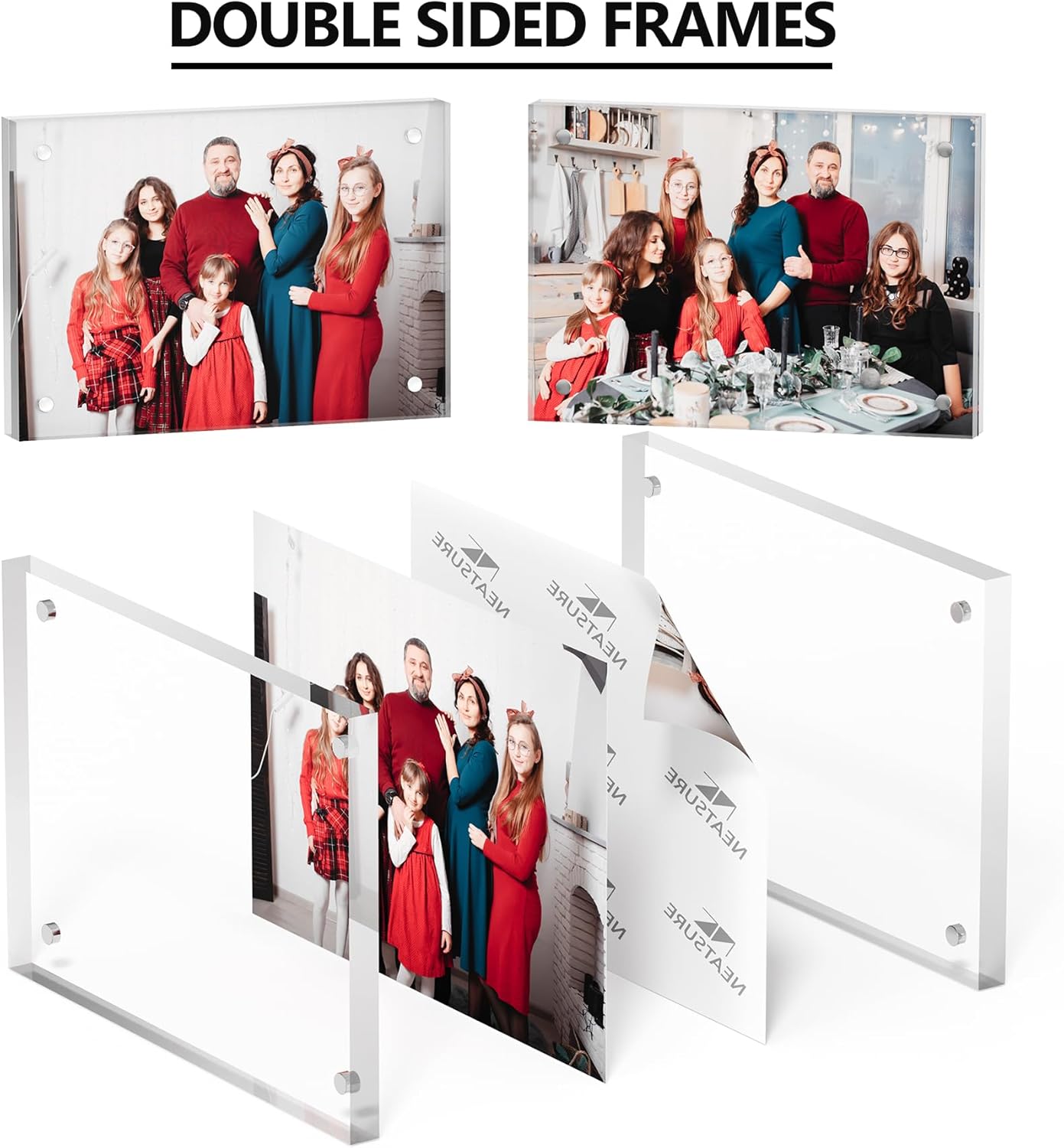 3.5x5 Acrylic Picture Frame 5 Pack, Clear Freestanding Double Sided Frameless Magnetic Photo Frames, Desktop Display Decor Gift