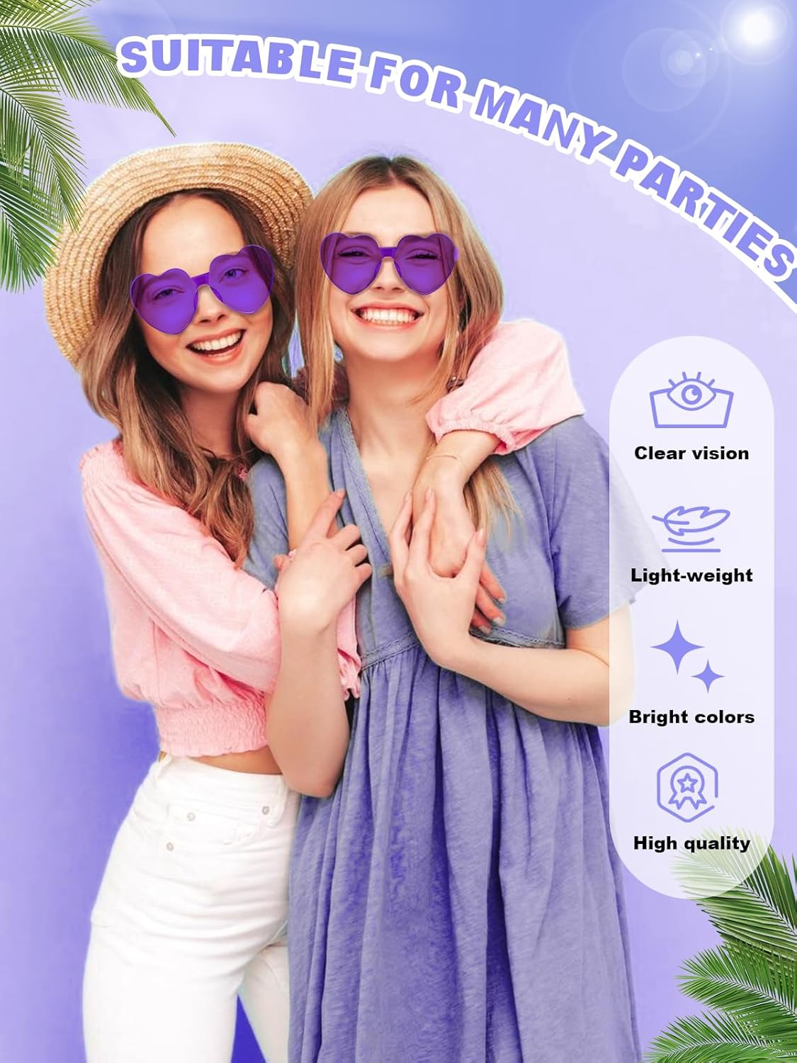 12 Pairs Heart Shaped Sunglasses for Women Colorful Glasses Fun Trendy Transparent Heart Sunglasses Party Favor (Purple)