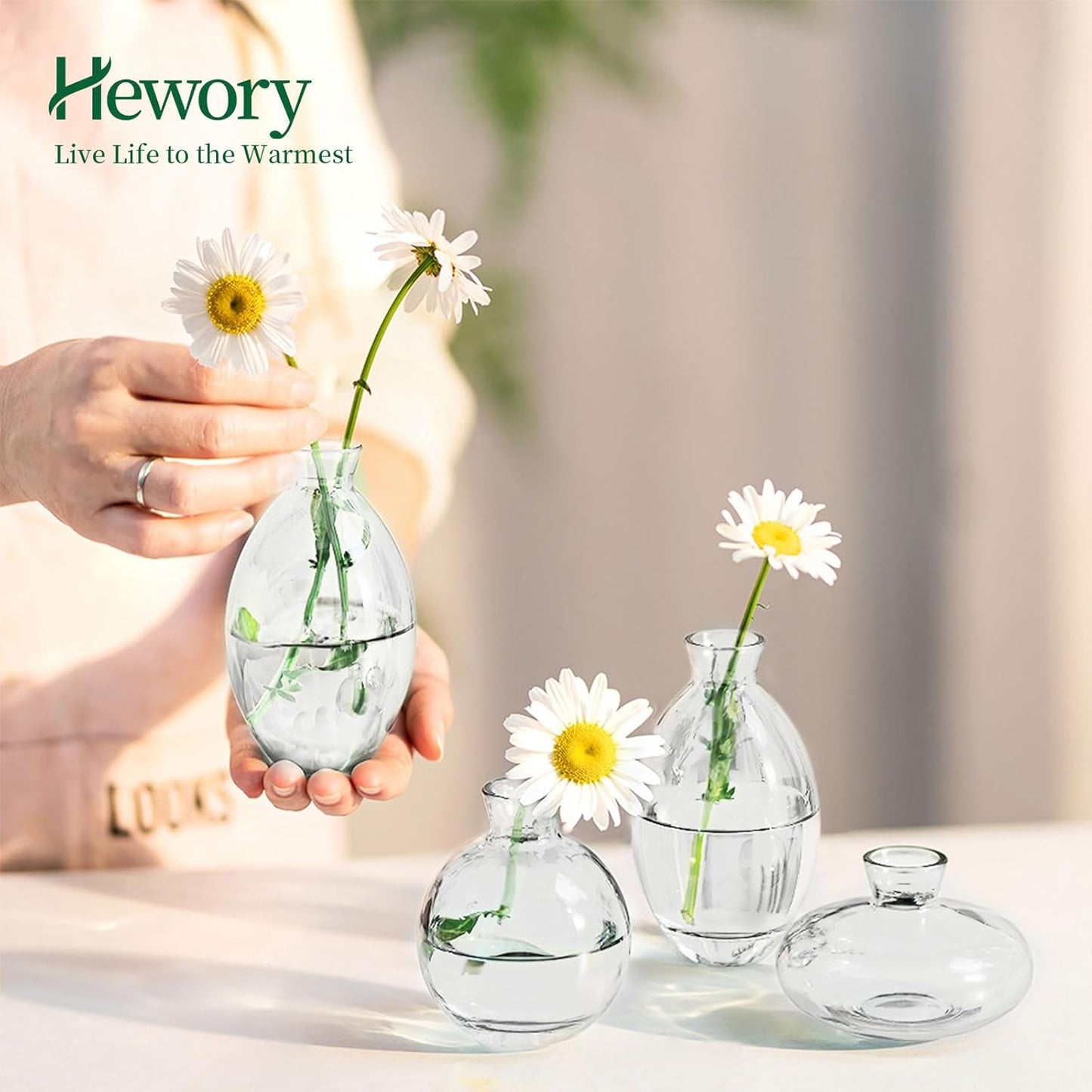 Glass Bud Vases Set of 12, Hewory Cute Clear Small Vases Handmade, Mini Glass Flower Vase for Floral Arrangement, Tiny Centerpiece for Wedding Party Events Home Office Table Decor (Not Include Flower)