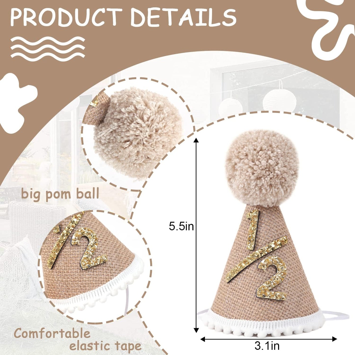 WAOUH Half Birthday Hat - Bow Cake Smash Crown for 6 Month Baby, Mini Photo Prop