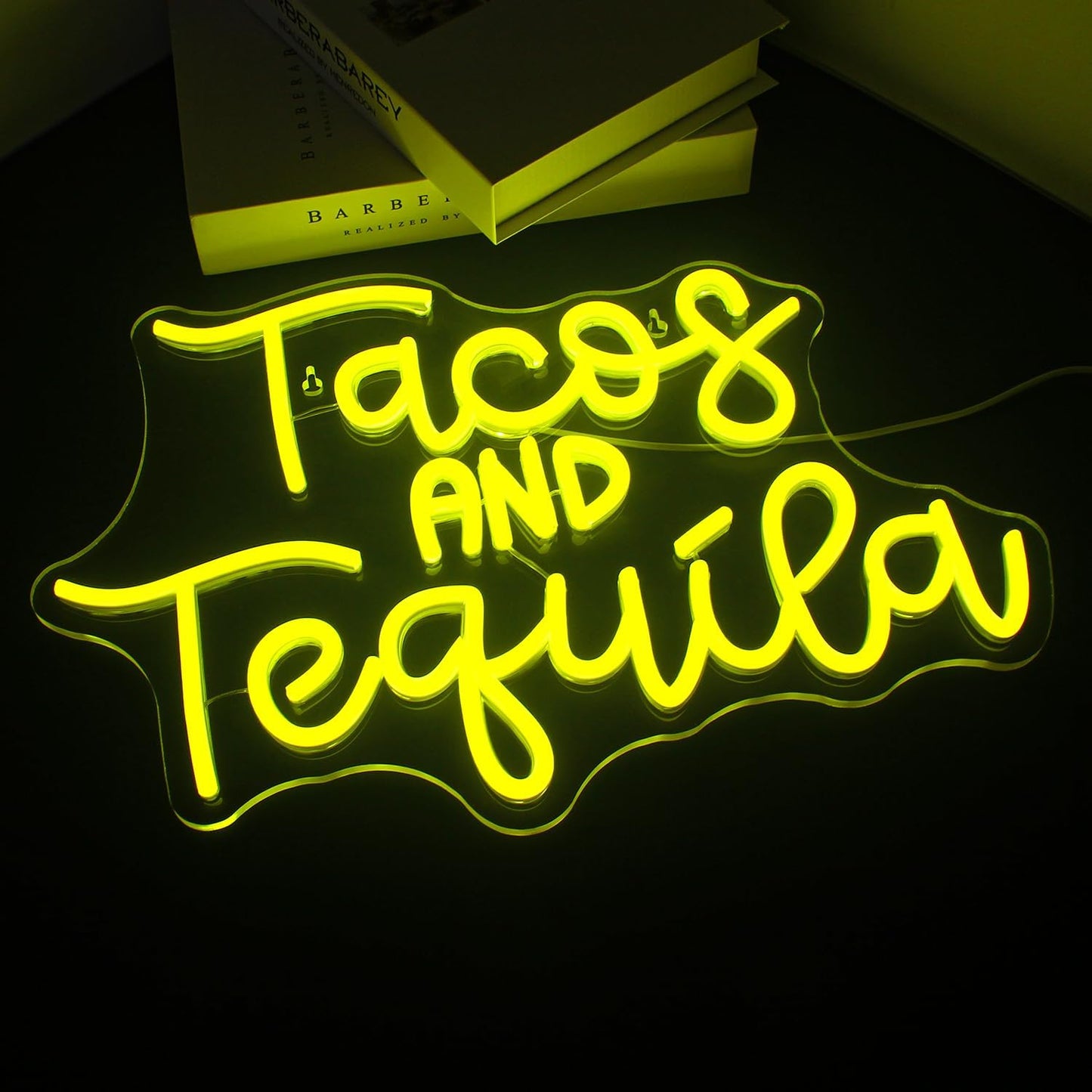 Looklight Tacos and Tequila Neon Sign,Taco Led Neon Signs for Wall Decor,Lemon-yellow Neon Light Sign,Letters USB Connectivity Neon Light Up Sign for Fast Food Shop Bar Kitchen Mexican Restaurant